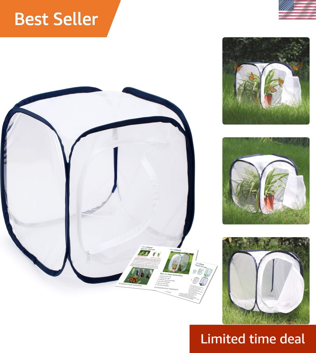 Insect and Butterfly Habitat Cage Terrarium Pop-up 12 X 12 X 12 Inches