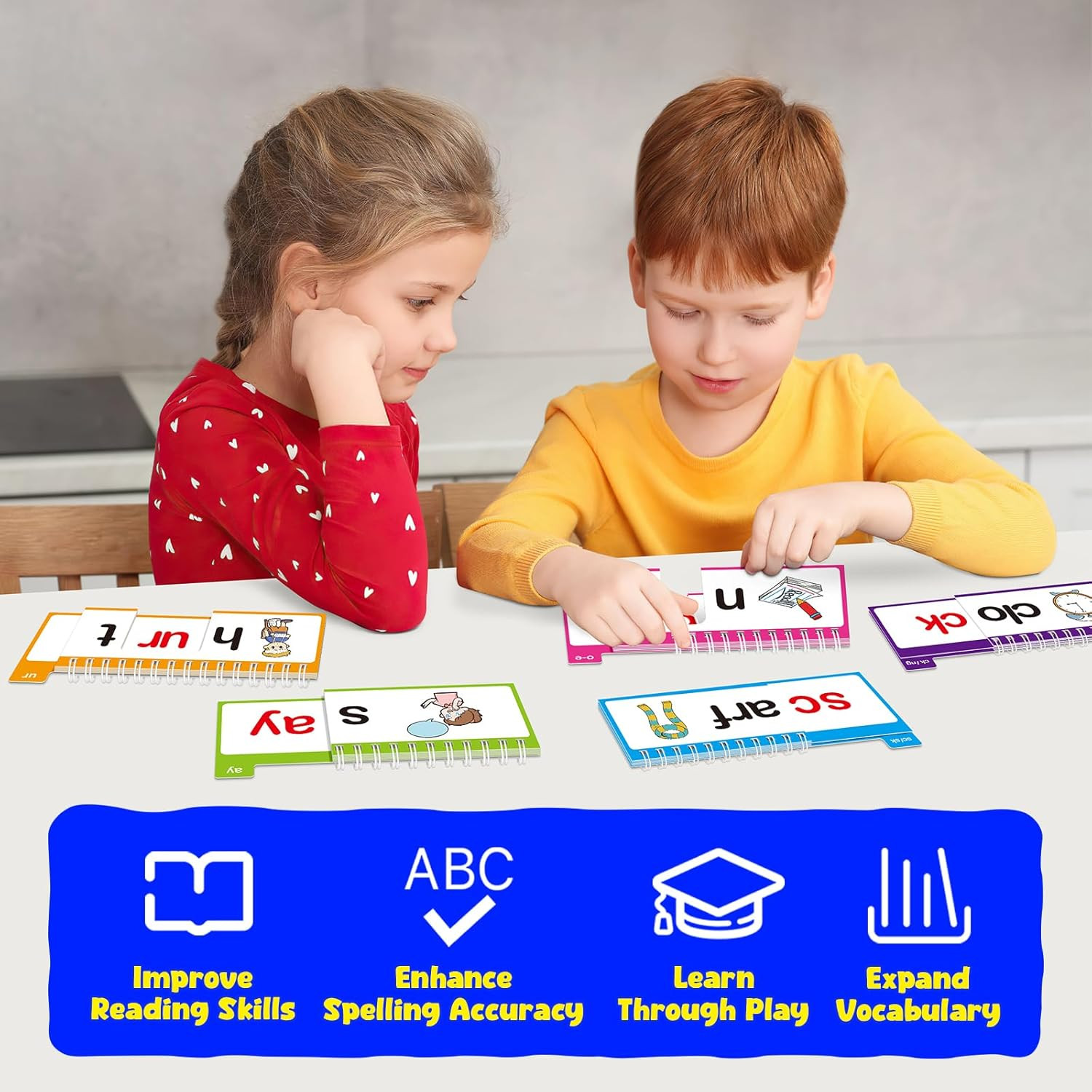 40 Read and Rhyme Flip Books,Phonics Word Family Build Book Learn to Read Phonic