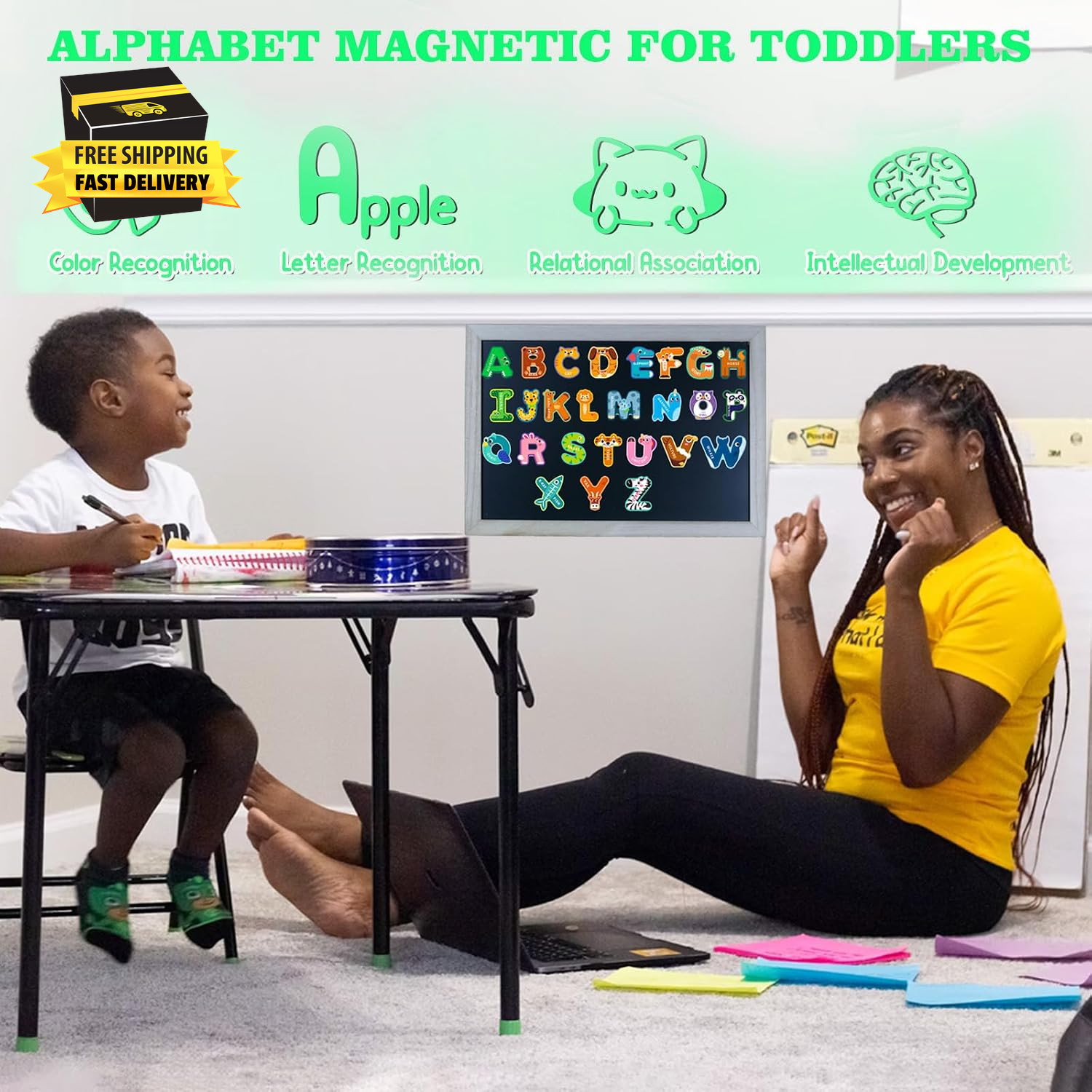 Alphabet Magnets, Fridge Magnets for Toddlers 1-3, Magnetic Alphabet Letters, AB