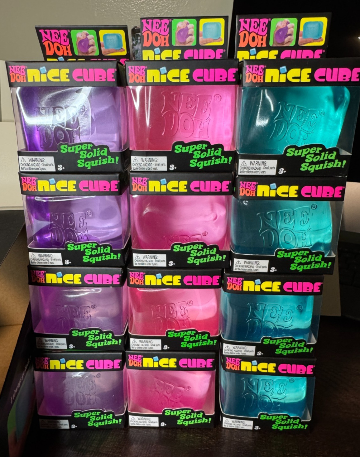 NEW Needoh Nice Cubes blue, purple, pink lot of 12 bulk Schylling w display box