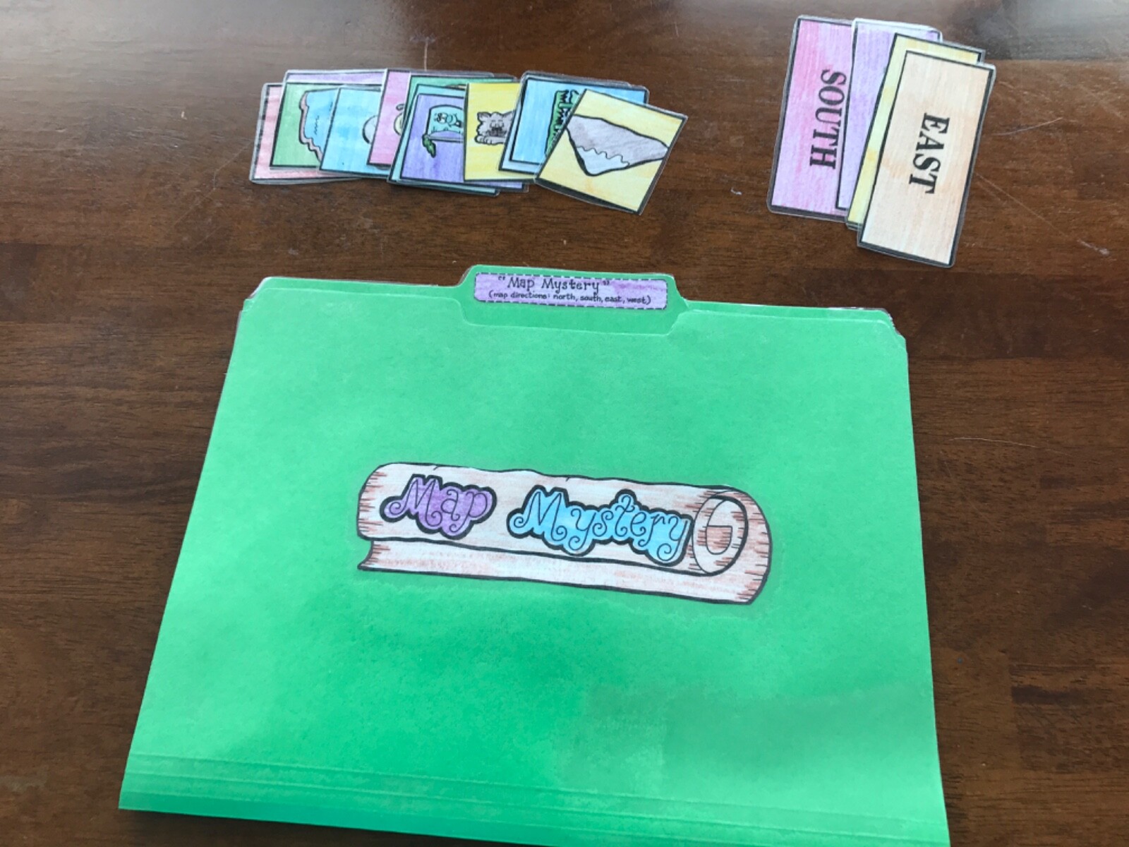 Map Mystery! Map directions Social Studies grades k-4 file folder game