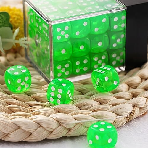 36 of Pack 12MM 6 Sided Mini Dice Set,Translucent Colors Game Translucentgreen