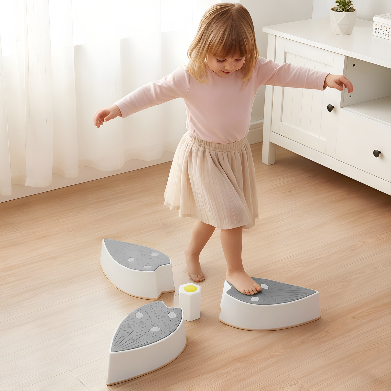 Stepping Stones for Kids, 3 Pcs Anti-Slip Balance Stones for Toddler, Gray