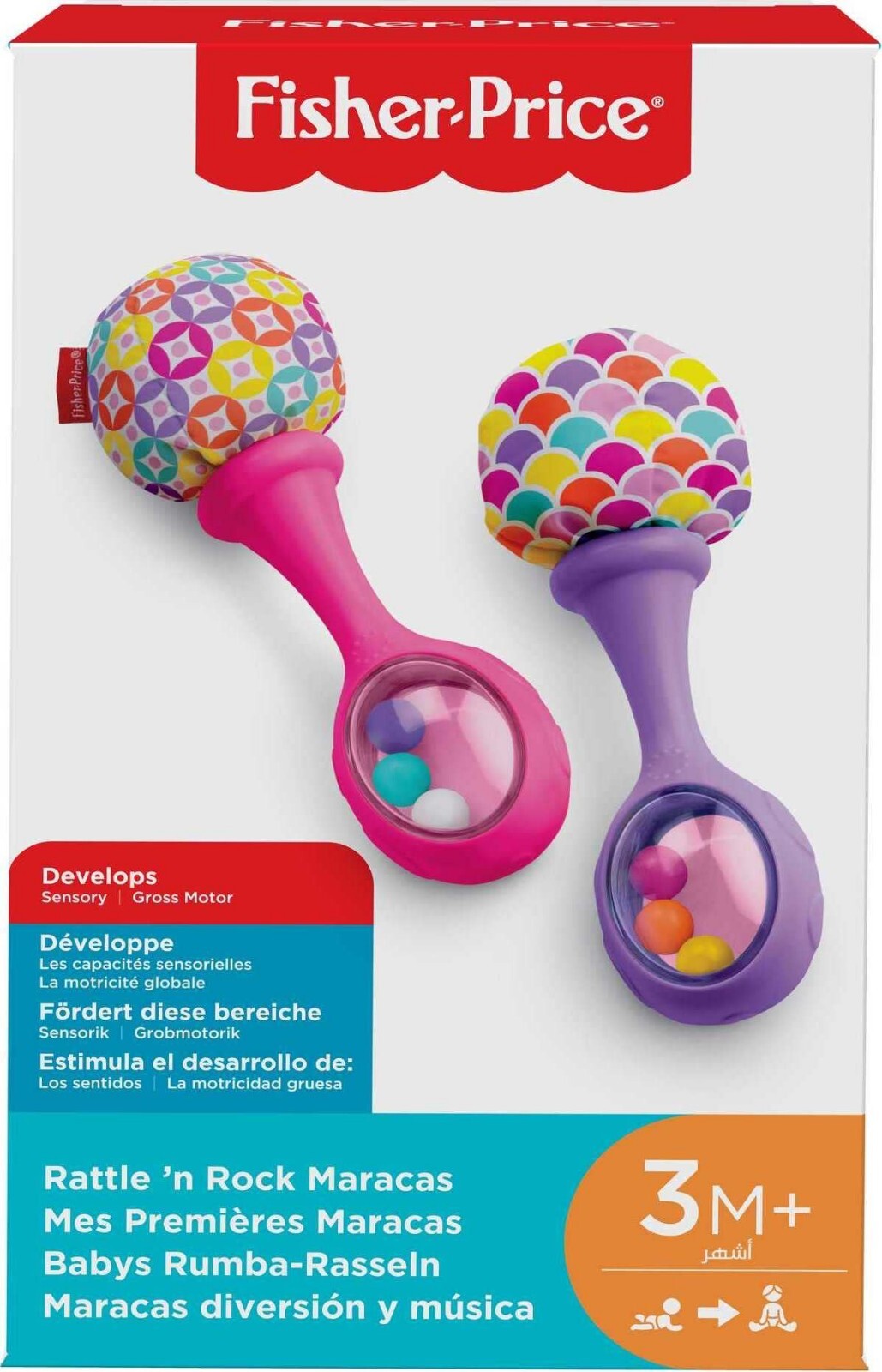 Fisher-Price Baby Newborn Toys Rattle ‘n 2 Count (Pack of 1), Pink/Purple