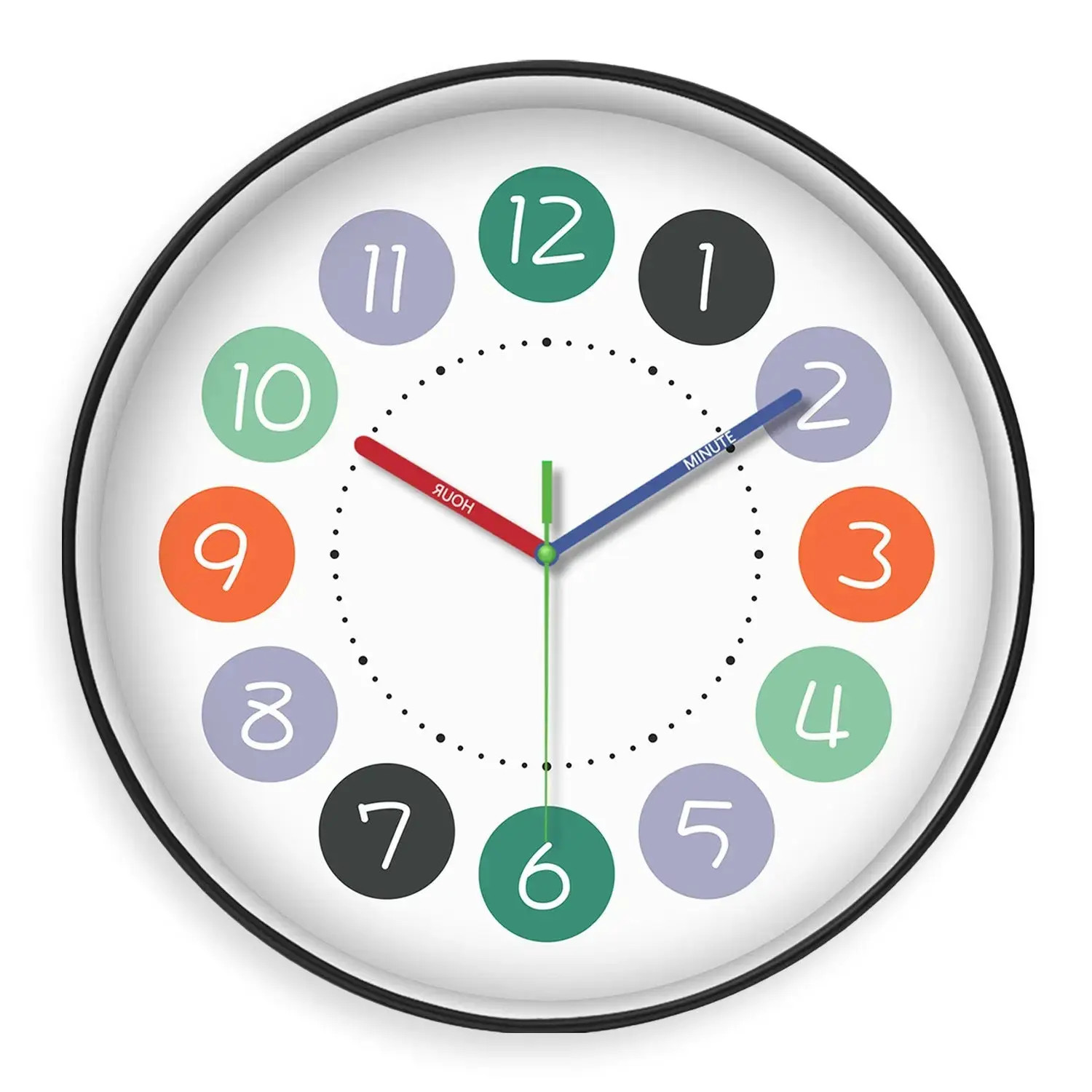 Rainbow Silent Wall Clock Modern Quartz Educational Clock for Kids & Home |