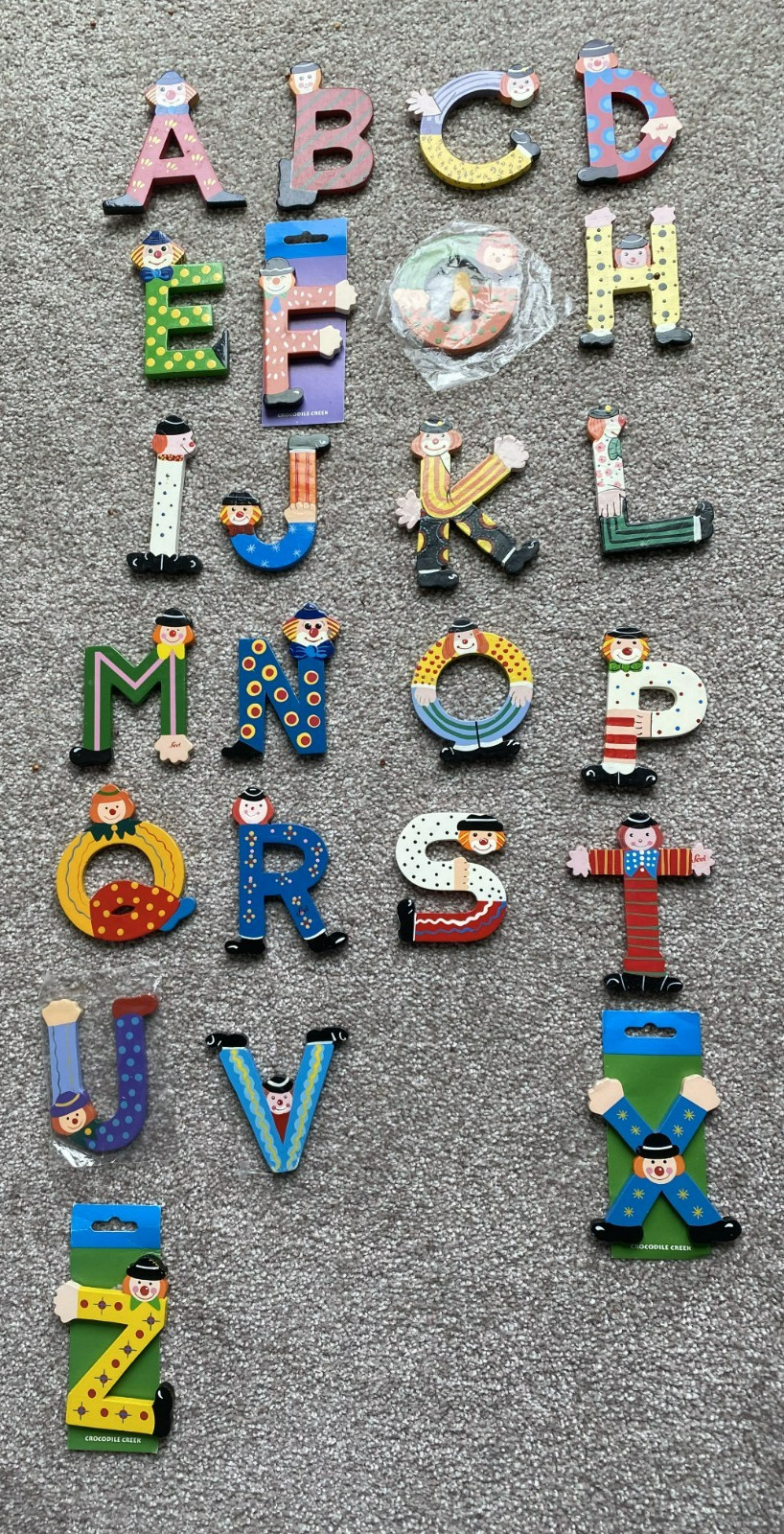 Vintage Hand Painted Clown Wood Alphabet Letters Set of 25 5 New! No W Italy