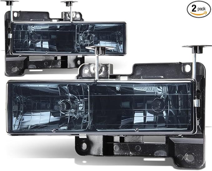 88-04 Chevy GMC Headlight Assembly Smoked Lens Housing Pair Headlights Bumper
