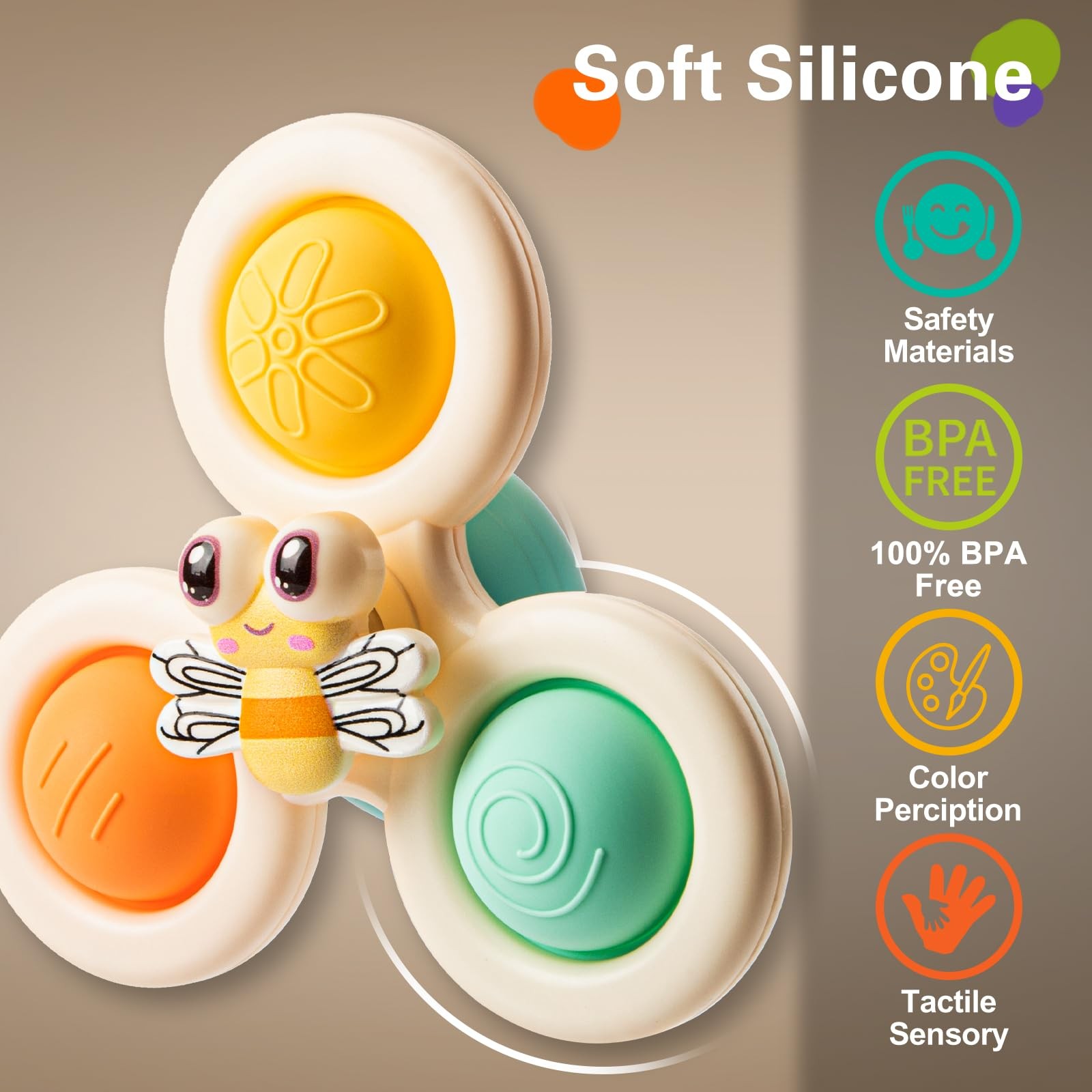 TOHIBEE 3-Piece Suction Cup Spinner Toys for 1-3 Year Old standard, Yellow