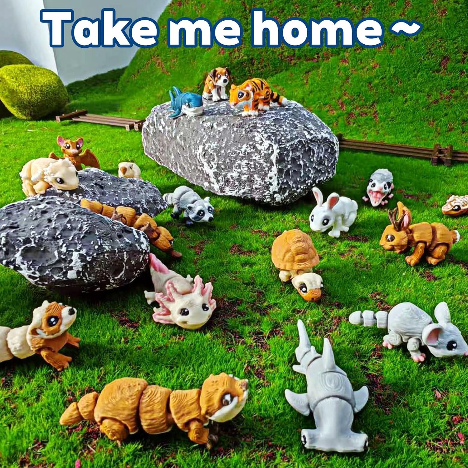 Animal Figurines Set Miniature 3D Printed Collectibles Movable Joints Decor