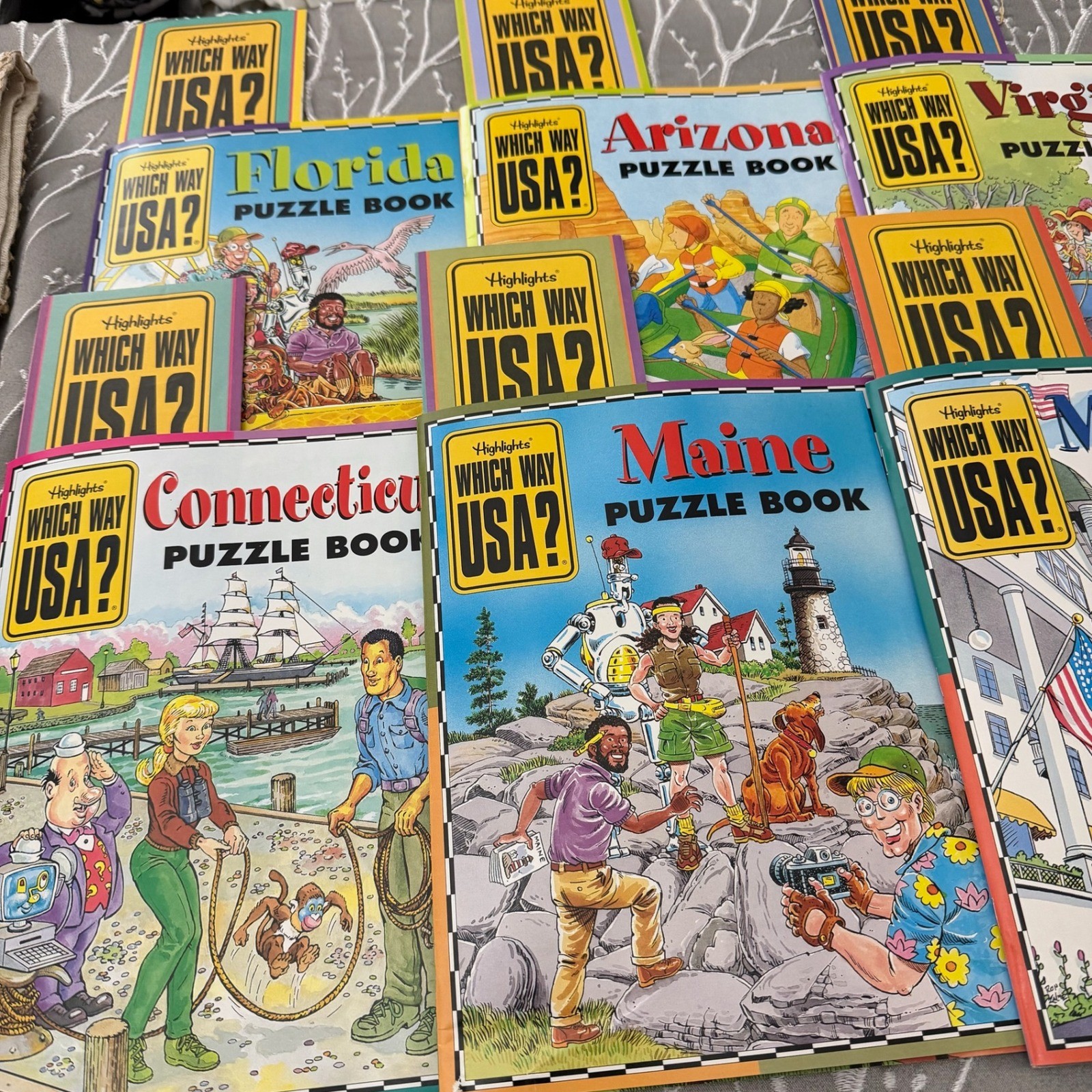 Highlights Which Way USA Puzzle Books Lot Of 10 Different States with Maps