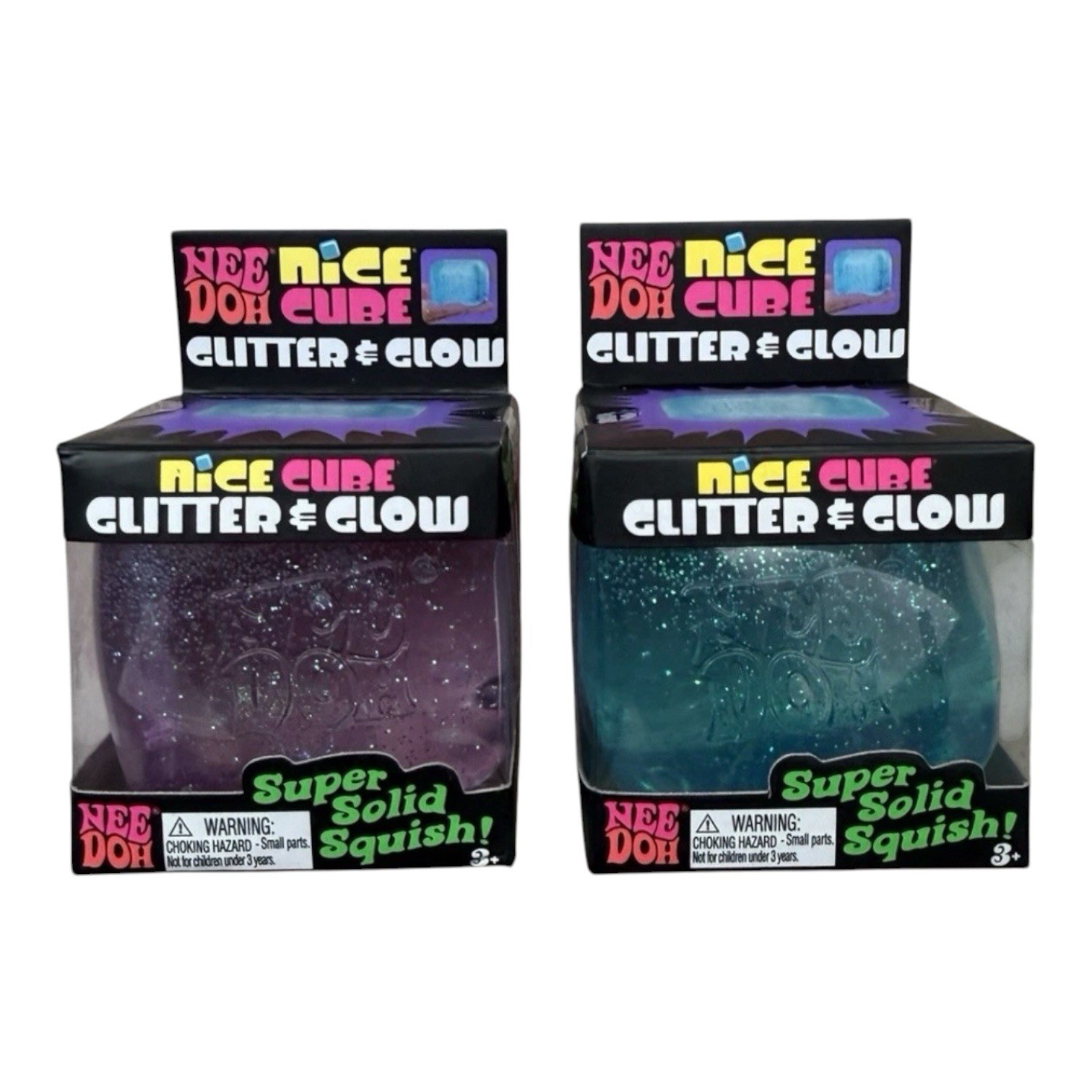 Lot of 2: NeeDoh Nice Cube Glitter Glow squishy