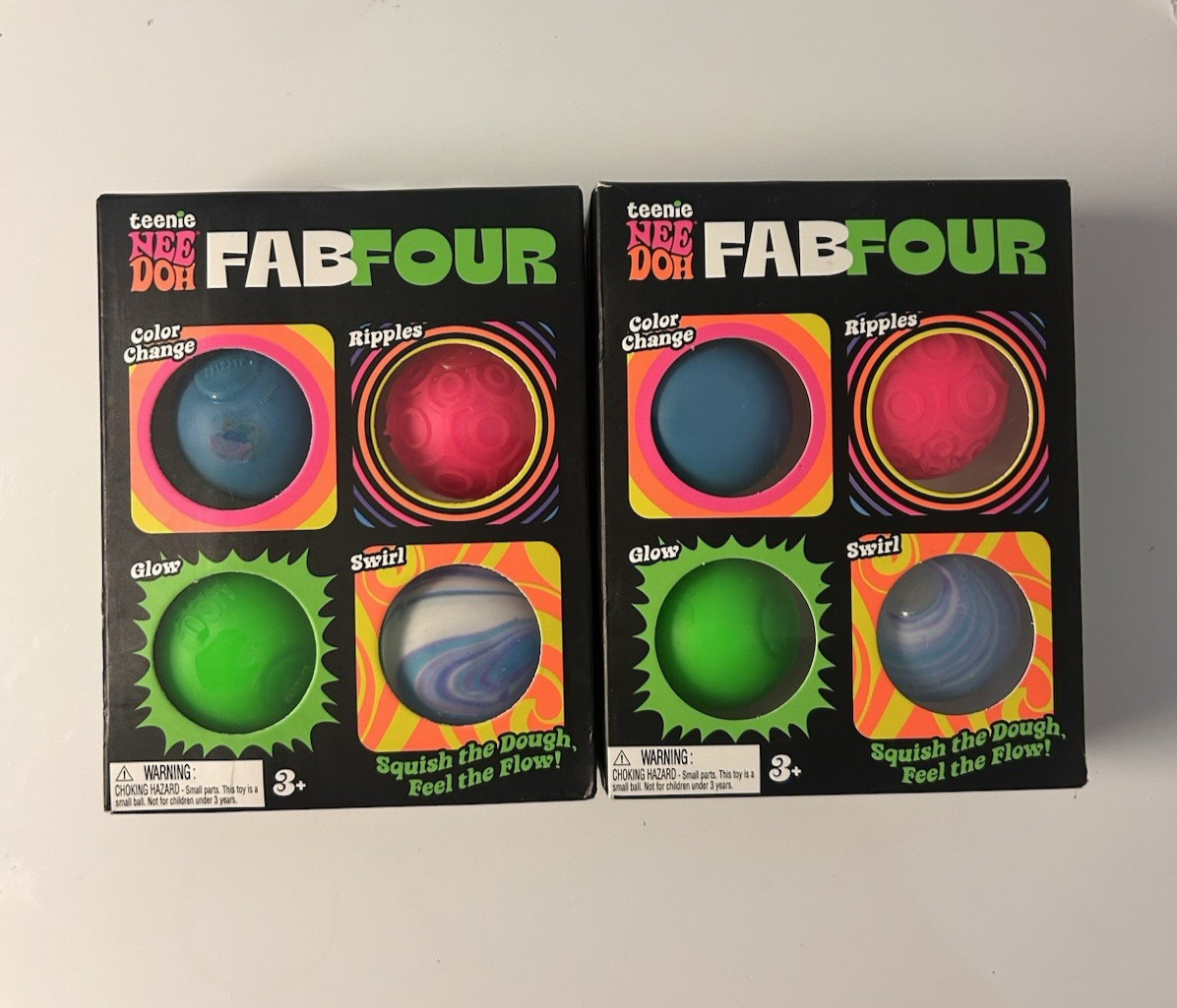 Lot of 2- NeeDoh Teenie Fab Four 4-Pack- Color Change, Glow, Swirl, Ripples- NEW