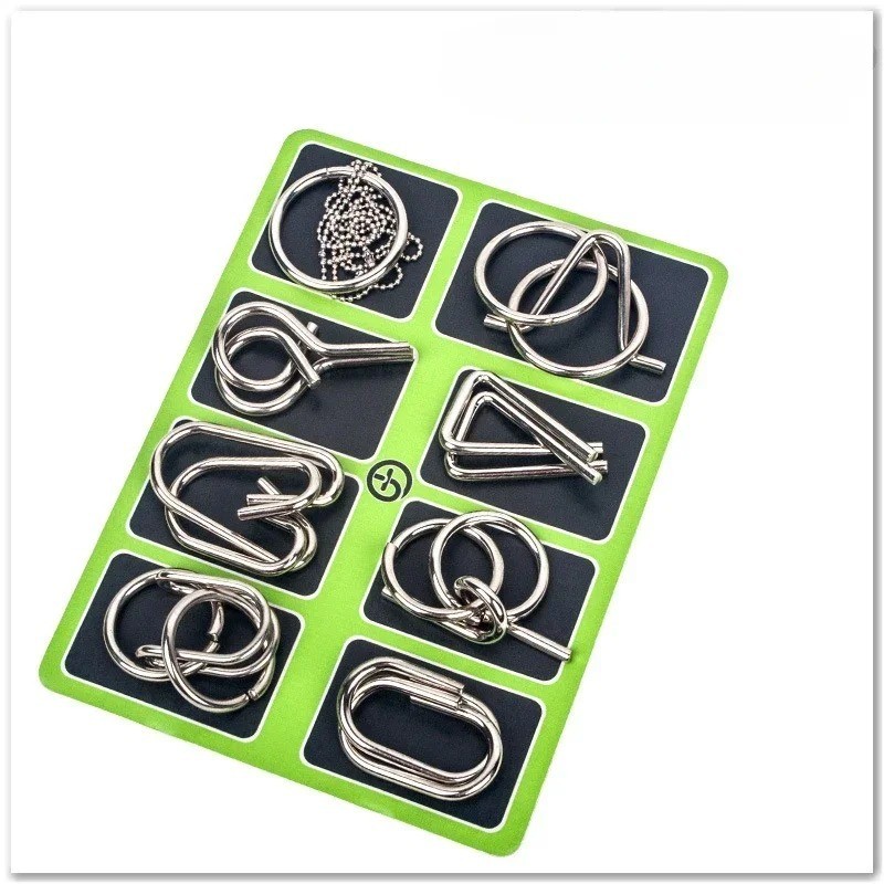 8Pcs/Set Metal Montessori Puzzle Wire IQ Mind Brain Teaser Puzzles Children Adul
