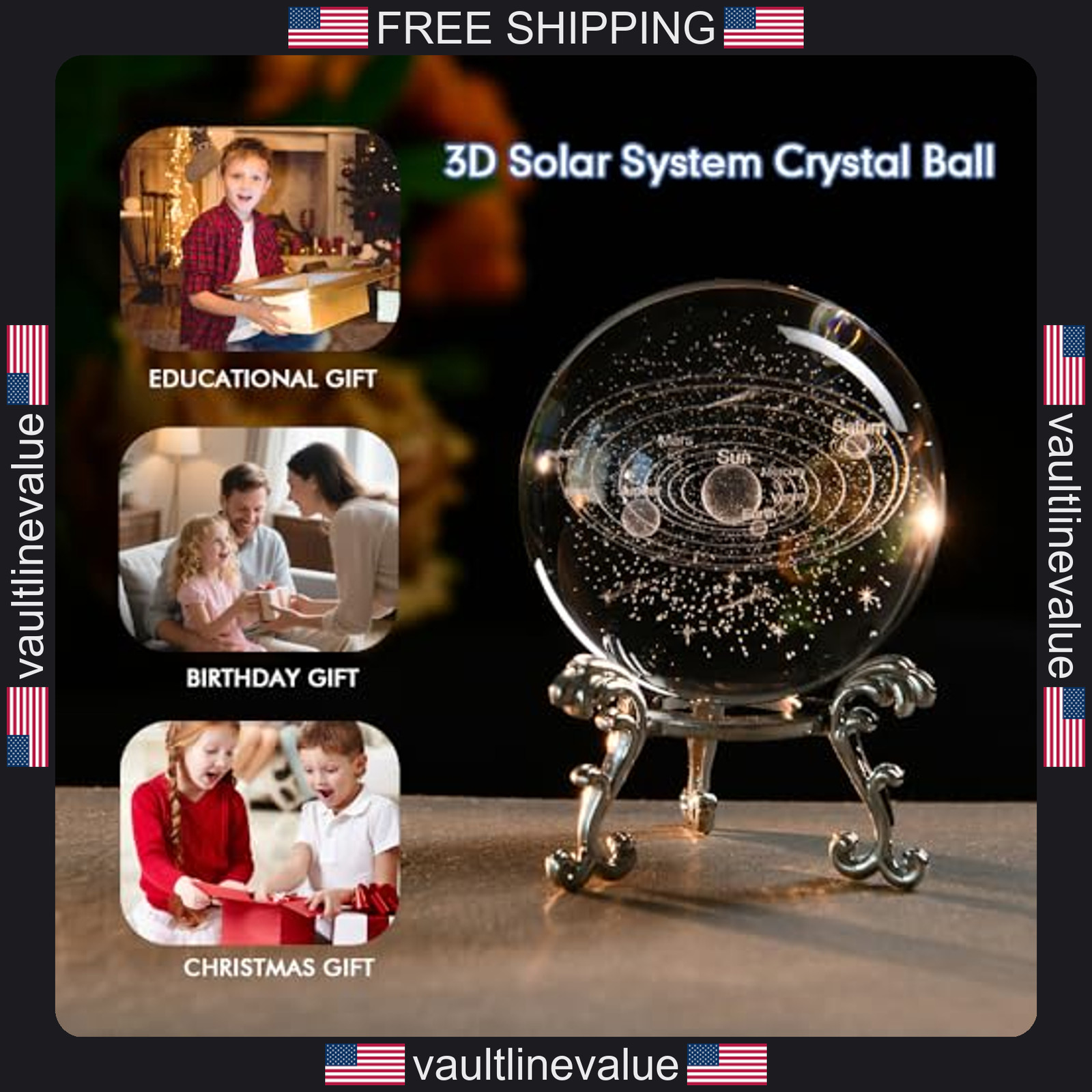 3D Solar System Crystal Ball 60mm Glass Astronomy Globe Space Model Gift