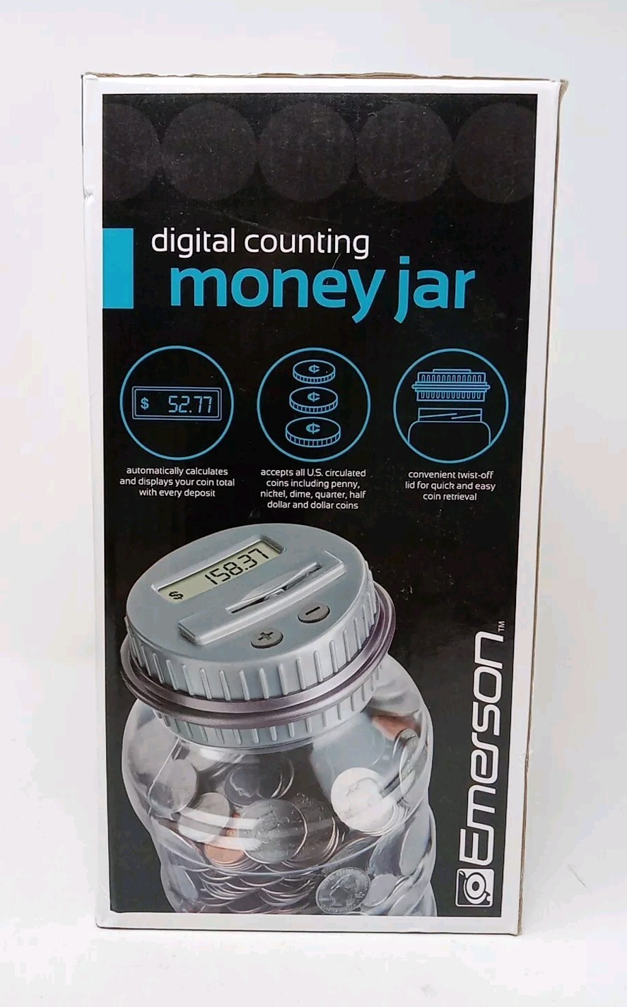 Emerson- Digital Counting Money Jar Automatically Calculates And Displays Coins
