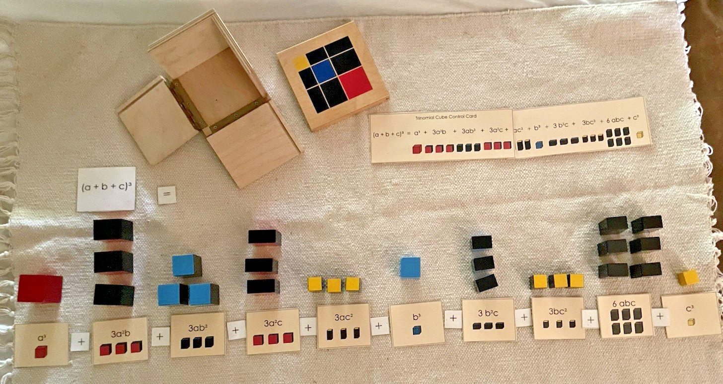 Montessori Trinomical Cube with Equation and Control Cards plus Work mat
