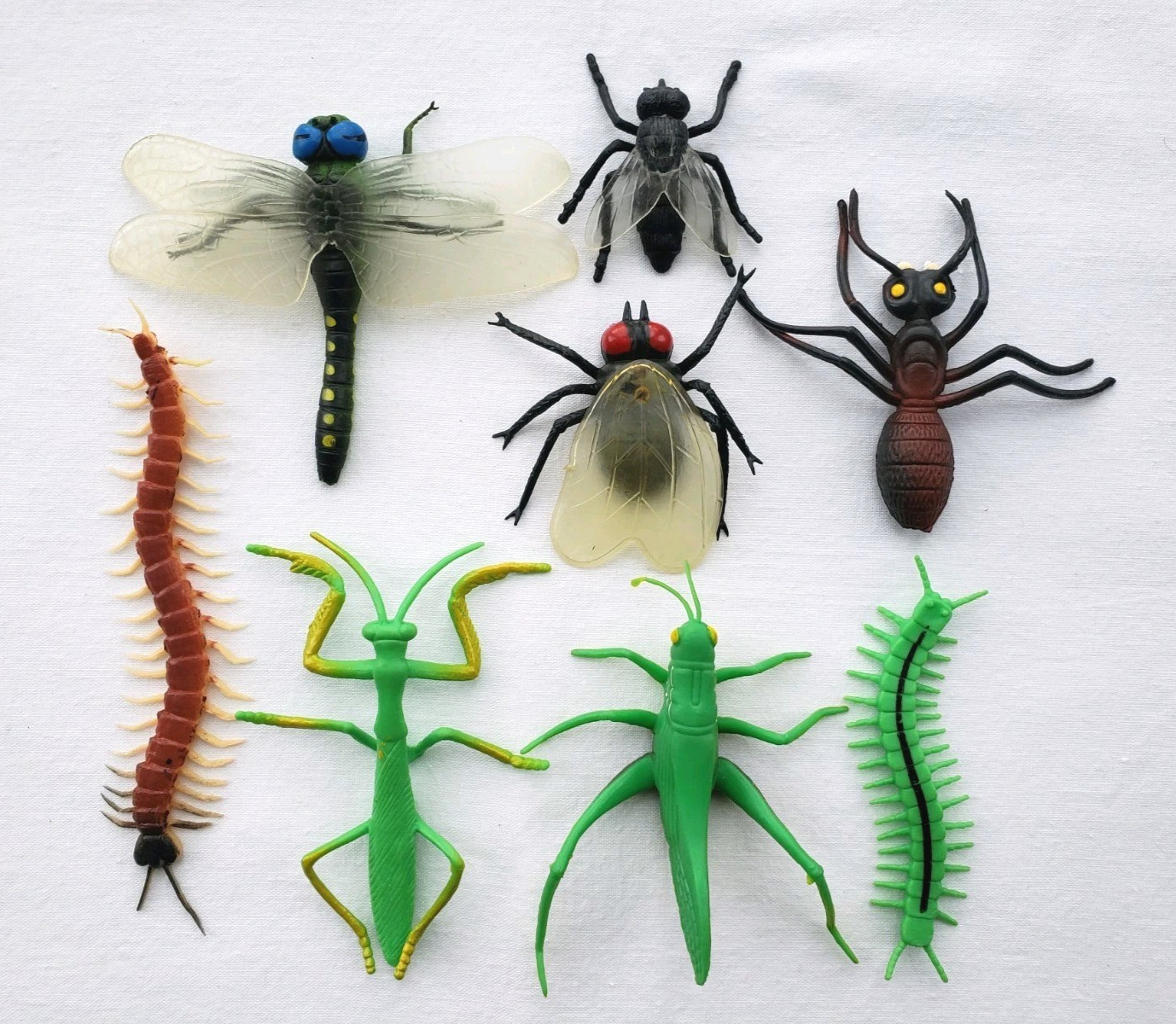Lot of 8 Toy Insects Bugs Praying Mantis Grasshopper Centipede Fly Educational