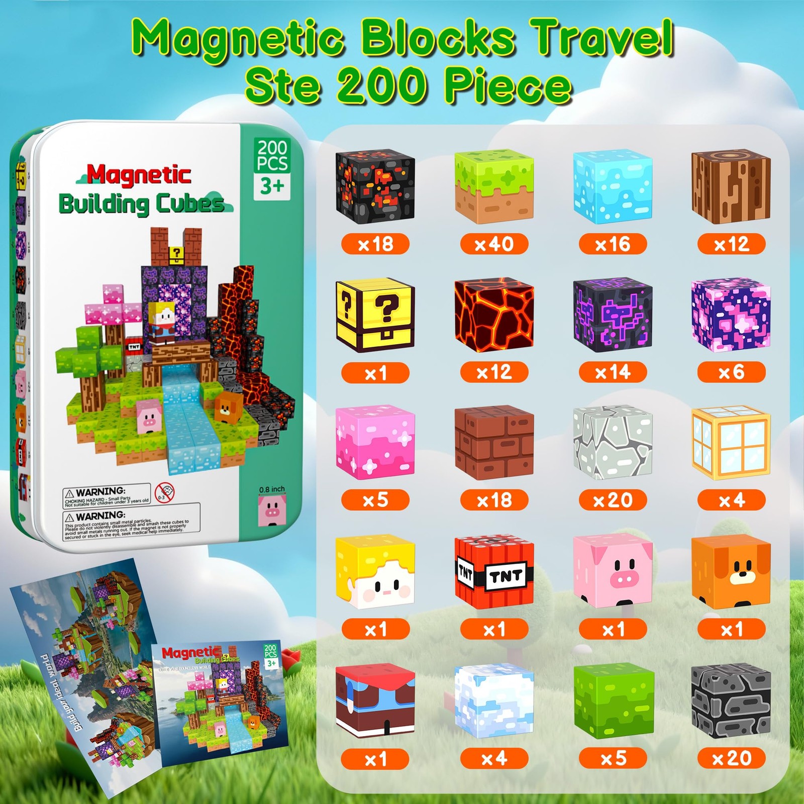 iLacven Magnetic Blocks Travel Building 200 Pcs Set, Multicolor