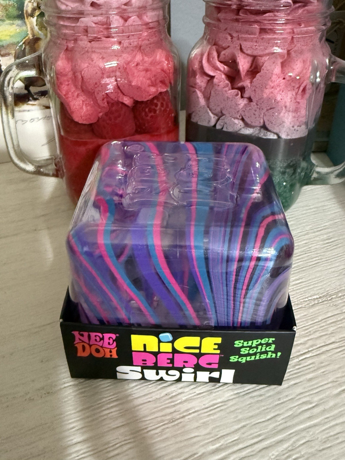 NeeDoh Nice Berg Swirl XL Giant Nee Doh Squishy Swirl Cube Purple Pink Blue