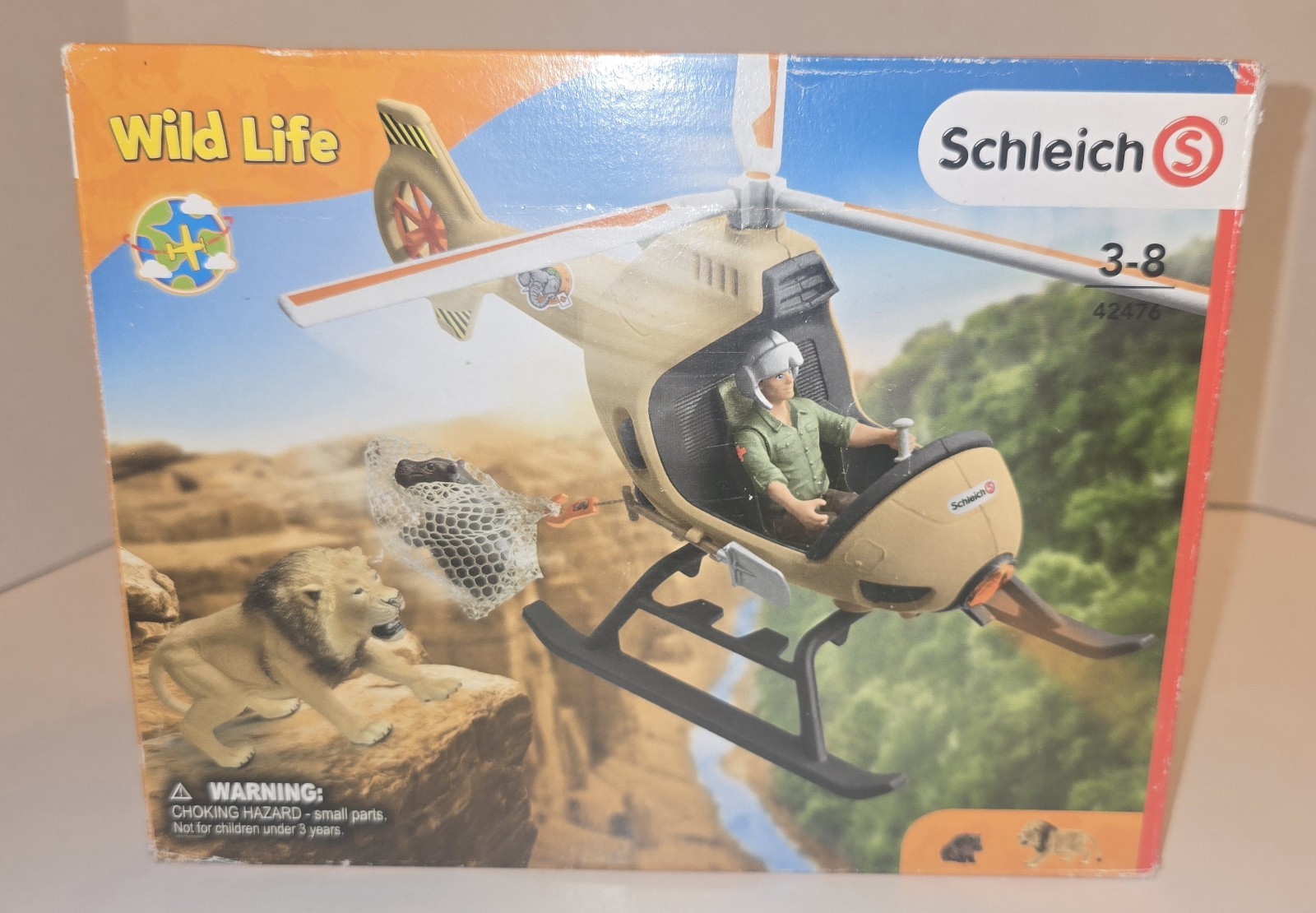 New Schleich Wildlife Animal Rescue Helicopter 8 pc set with Lion and Hippo Fig