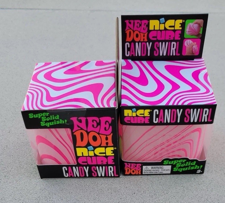 Schylling Nee Doh Nice Cube Candy Cane Swirl Squishy NEW RARE Needoh Pink/White