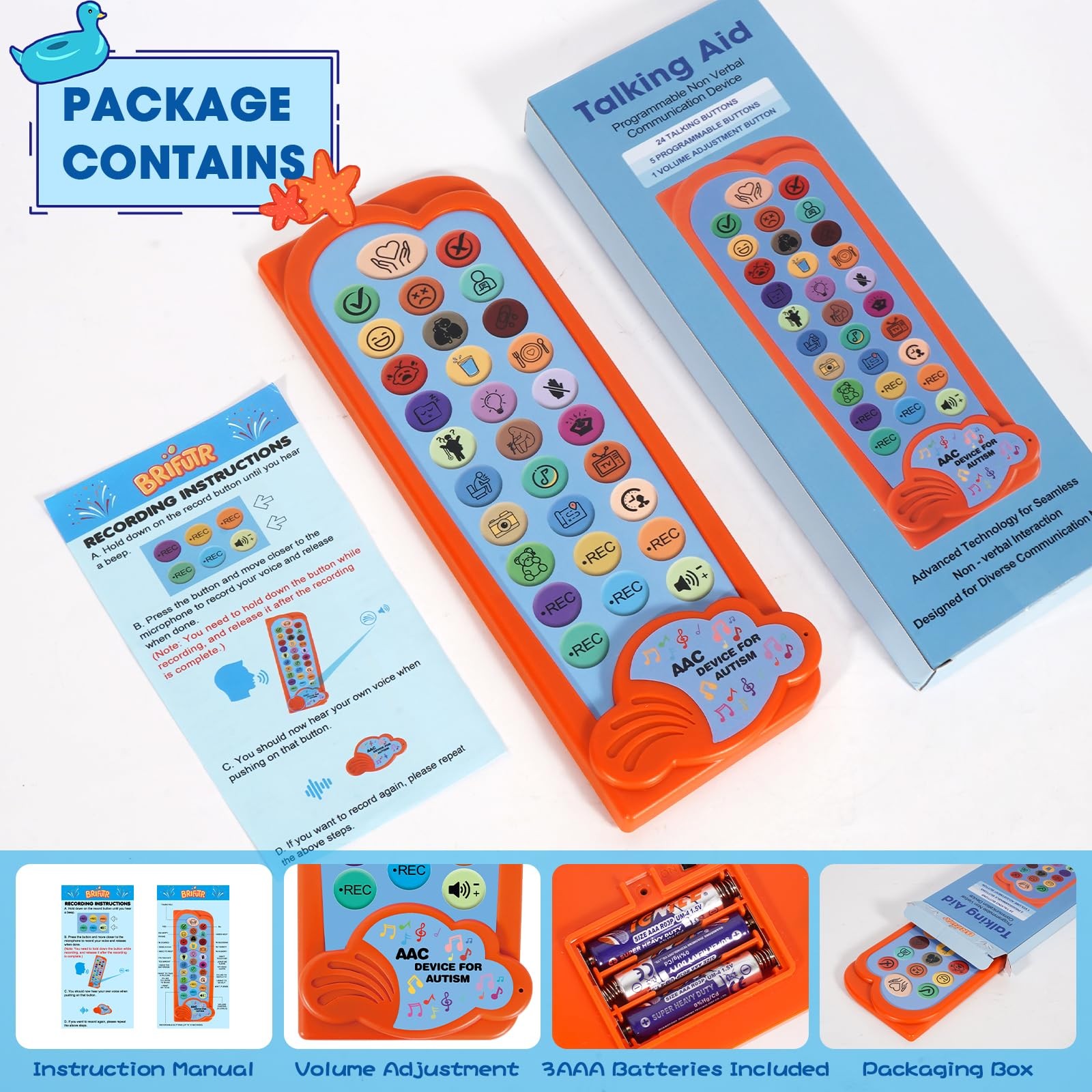AAC Device for Autism Communication Nonverbal Kids & Blue, Orange