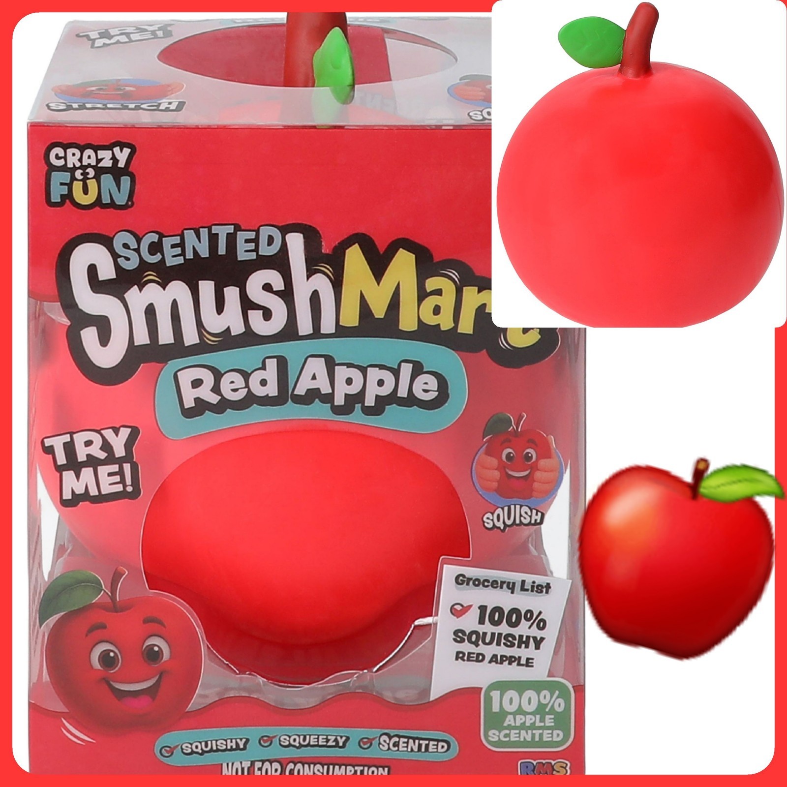 SmushMart Scented Red Apple Squishy Squeeze Toy Crazy Fun Squishy 6.5″ Large