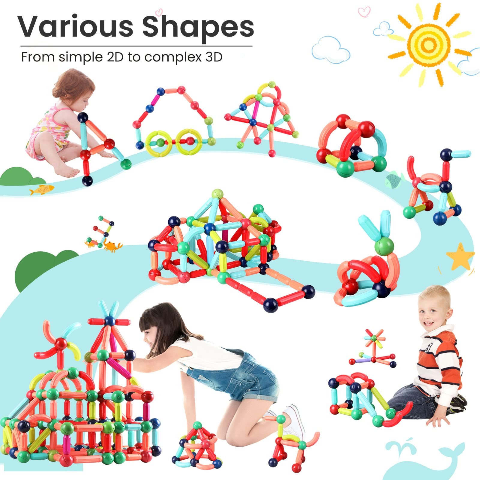 BAKAM Magnetic Building Blocks for Kids Ages 4-8, STEM 25PCS, Multicolored