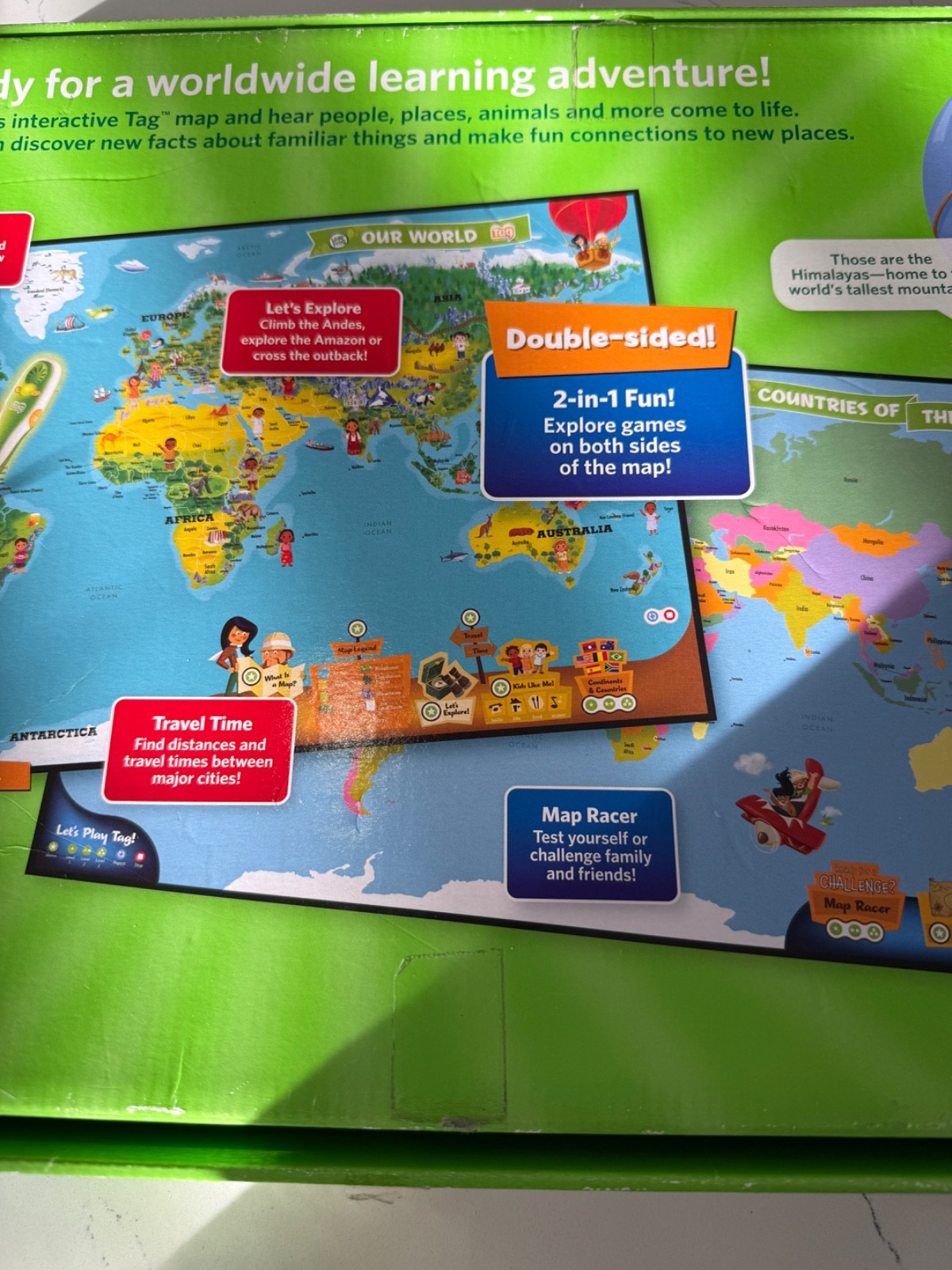 Leap Frog Interactive Jumbo World Map 2 Sided Tag Read System Pen Not Included