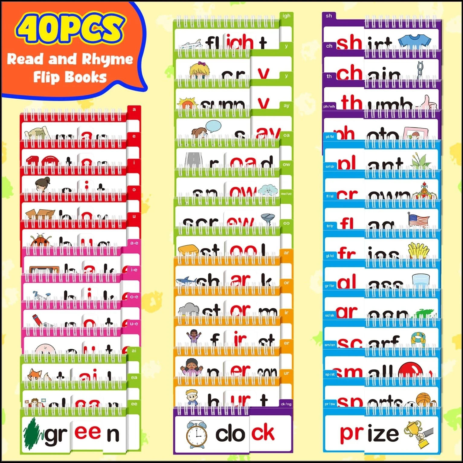 40PC Word Family Phonics Flip Books Kids Reading Learning Homeschool Set NEW