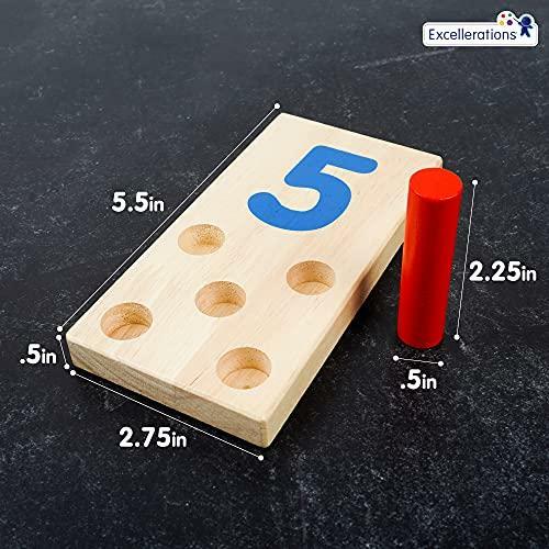 Peg Number Boards Wooden, Excellerations 2.5 x 5 inches, Counting Teaching Toy,