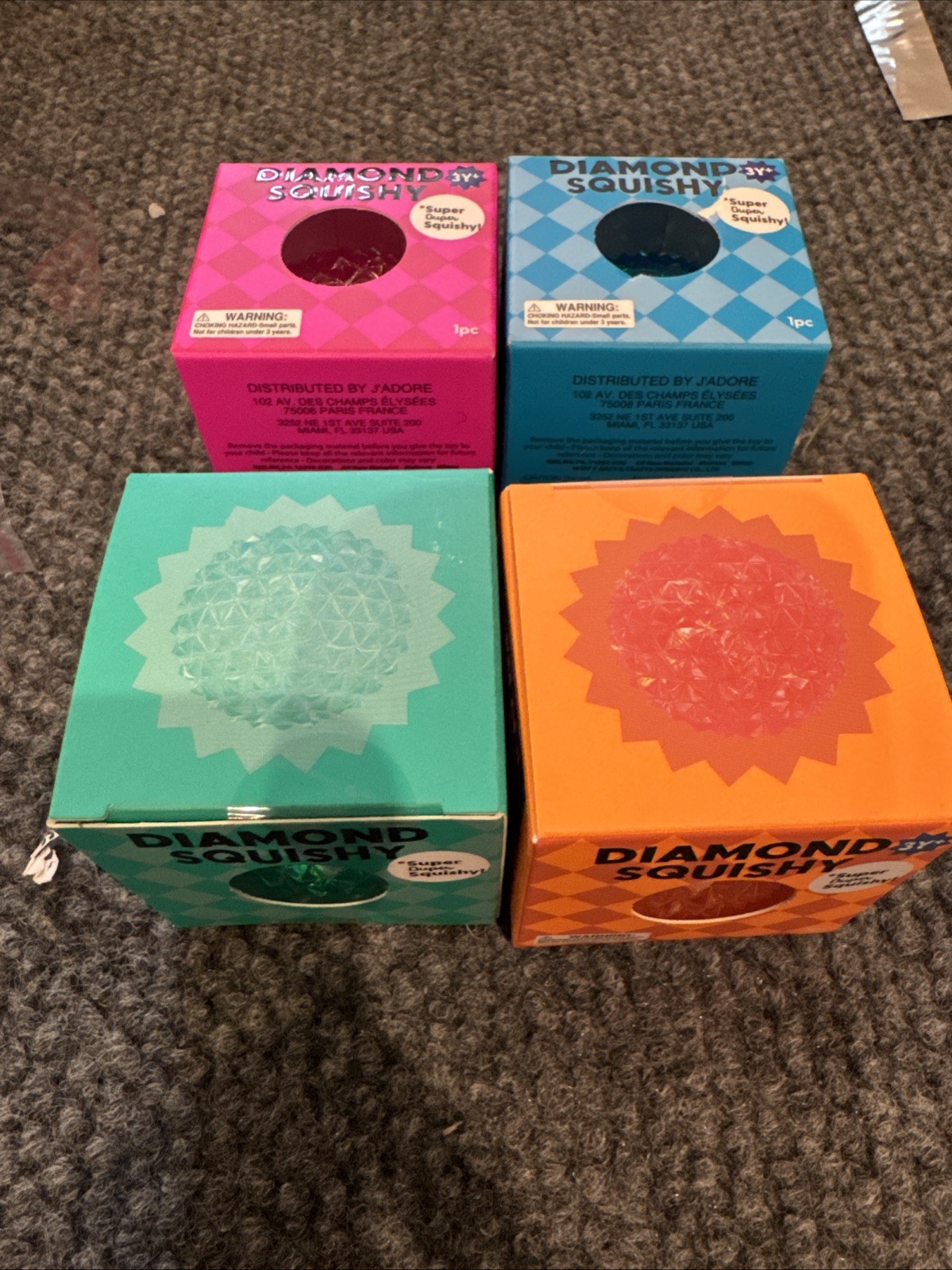 Target J’adore Diamond Squishy Lot of 4 Pink, Teal, Orange Blue Brand New Bundle