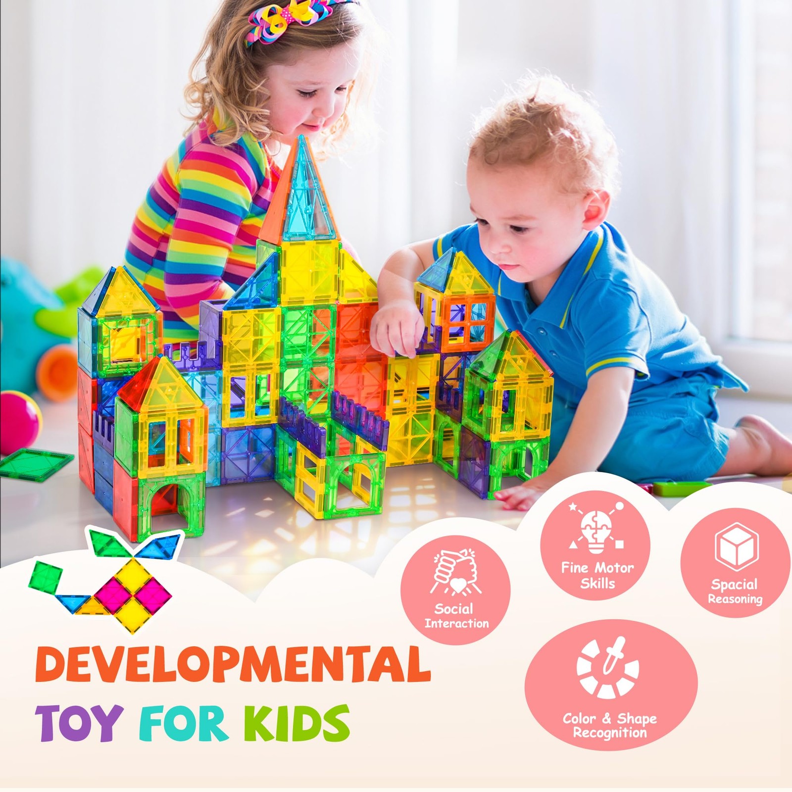 cossy 120Pcs Magnetic Tiles 3D Building Blocks 120 Pieces, Colorful