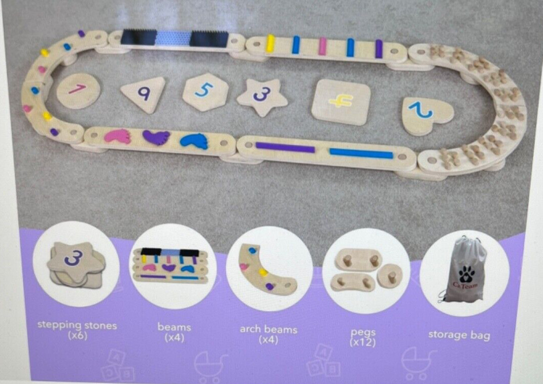 Balance Board Beam Oval Stepping Stones Wooden Montessori Cateam 3 yrs.+