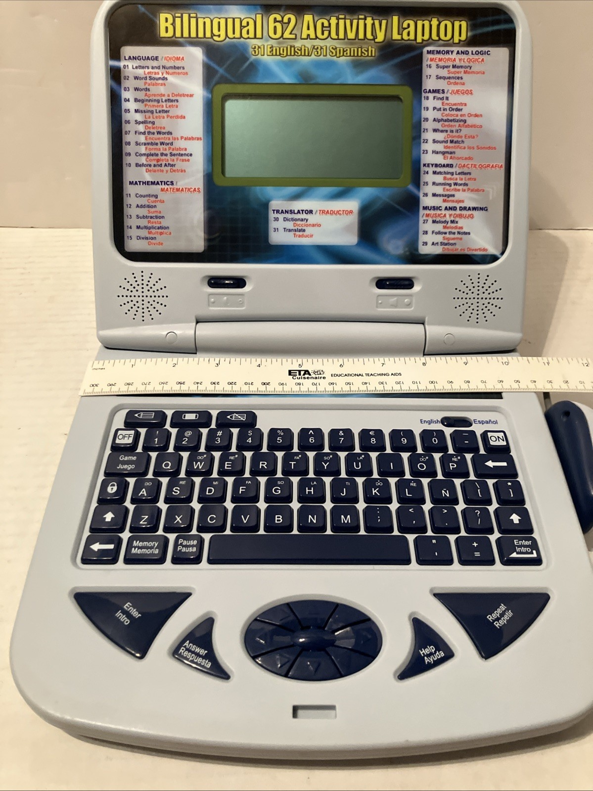 Vintage BILINGUAL 62 ACTIVITY LAPTOP (31 English/31 Spanish) LEARNING TOY Tested