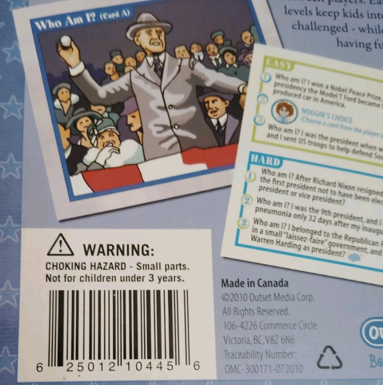 Professor Noggin’s Presidents of the United States Card Game ages 7+ 2-8 players