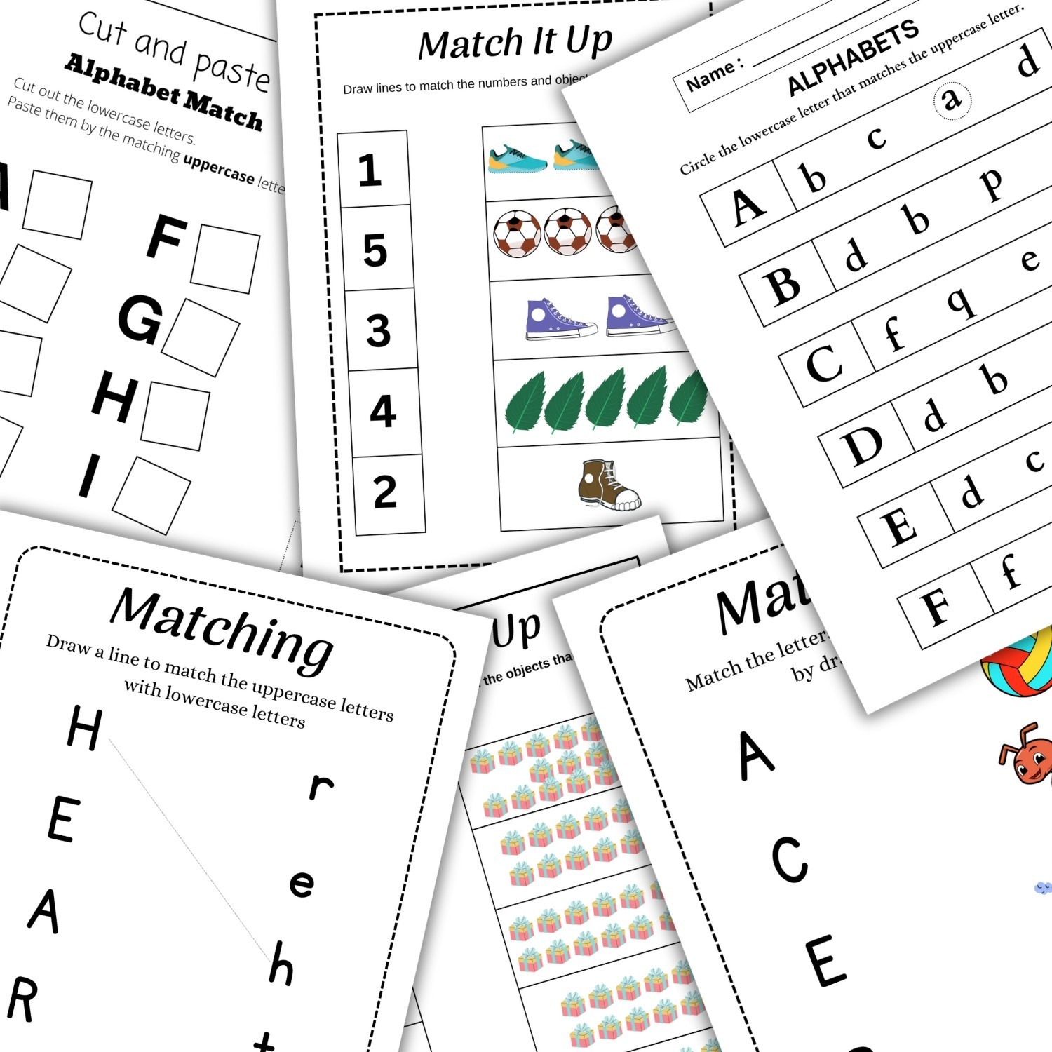 Kids Matching Worksheets | Alphabet, Numbers, Colors & Shadow Match