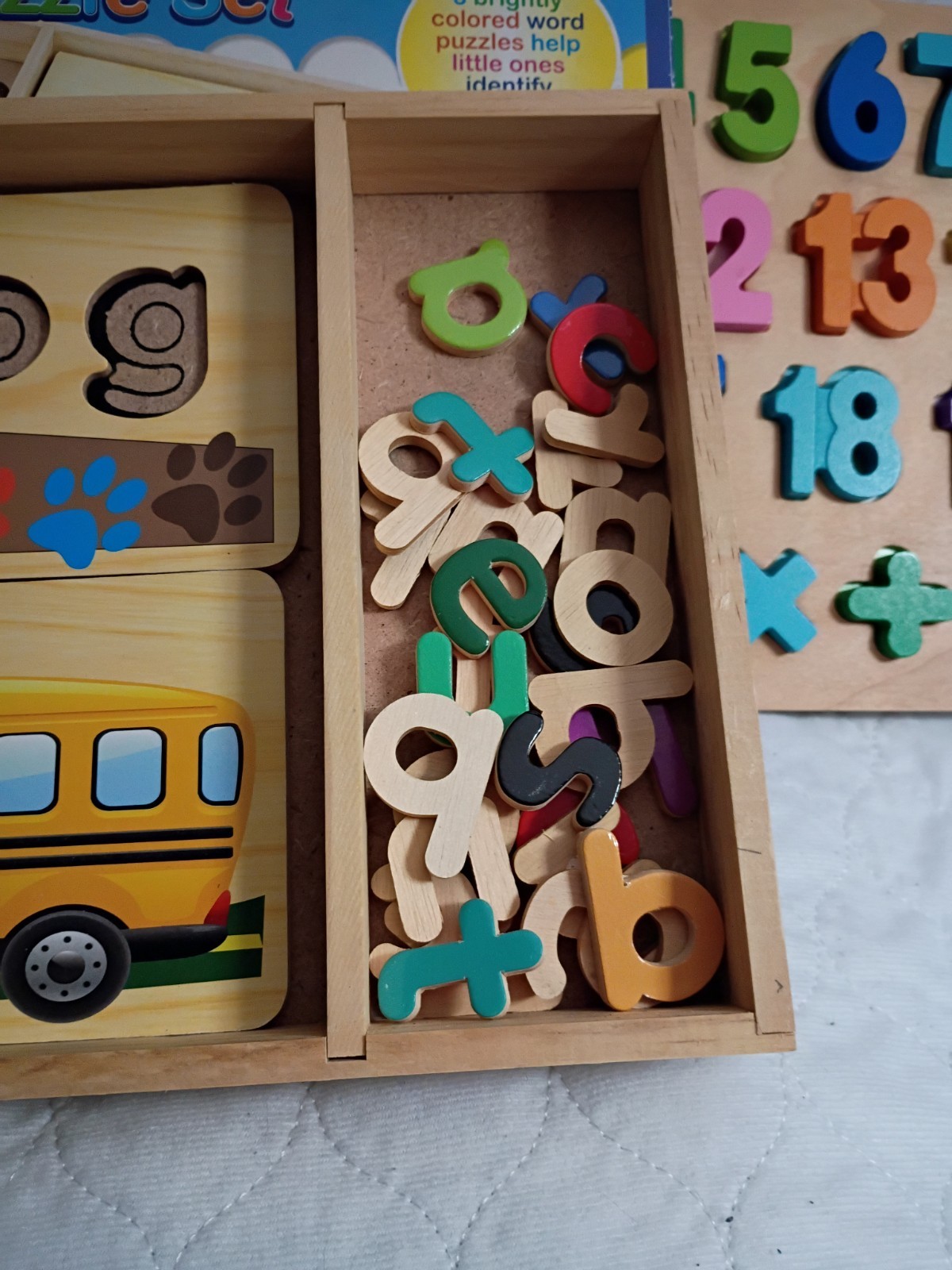 Wooden Learning Puzzles 3 Pack. Numbers Letters Words. Ages 3+ Educational
