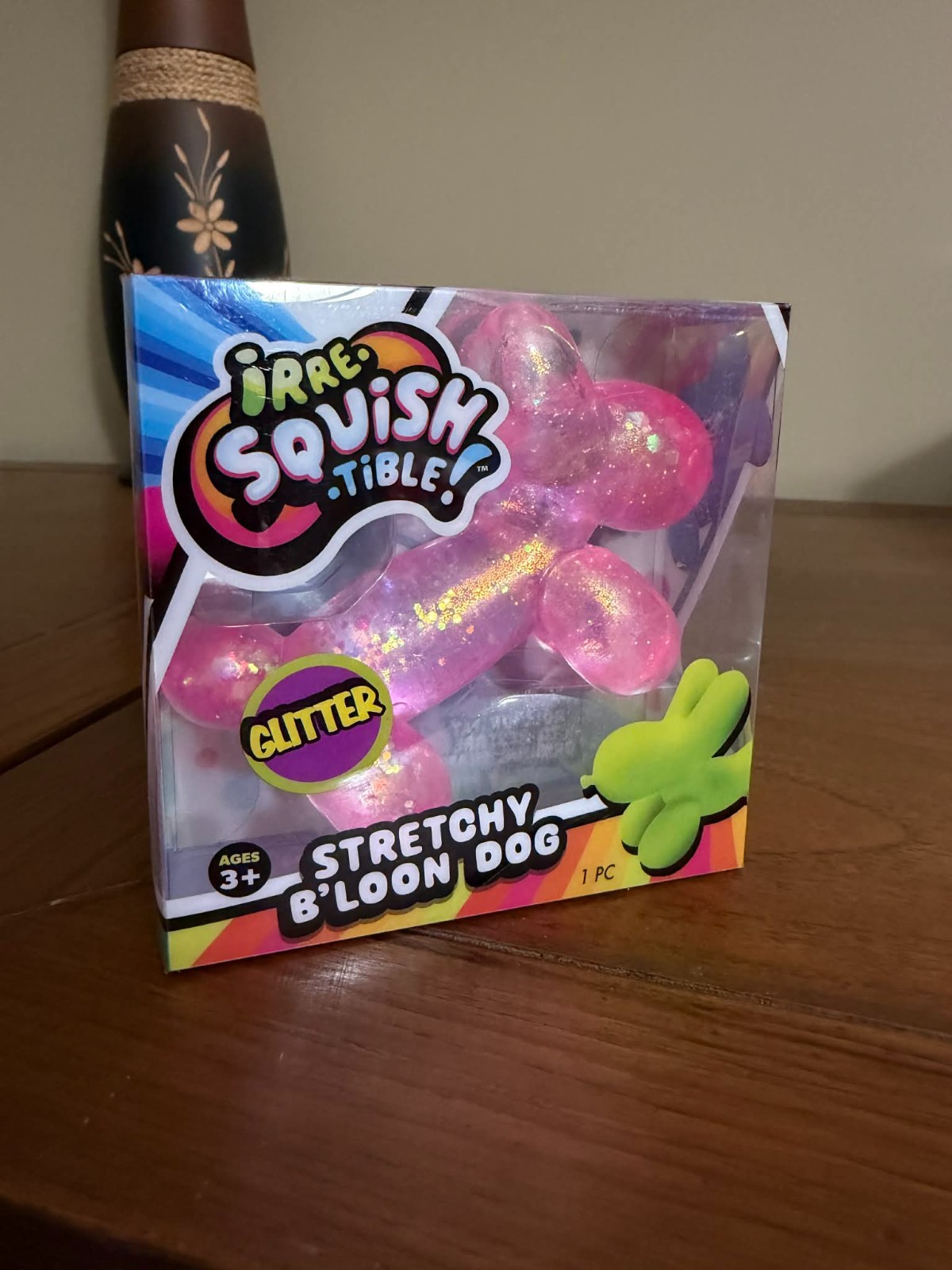 Ja-Ru Pink Glitter Balloon Dog Squishy Fidget Toy NEW Hard to Find