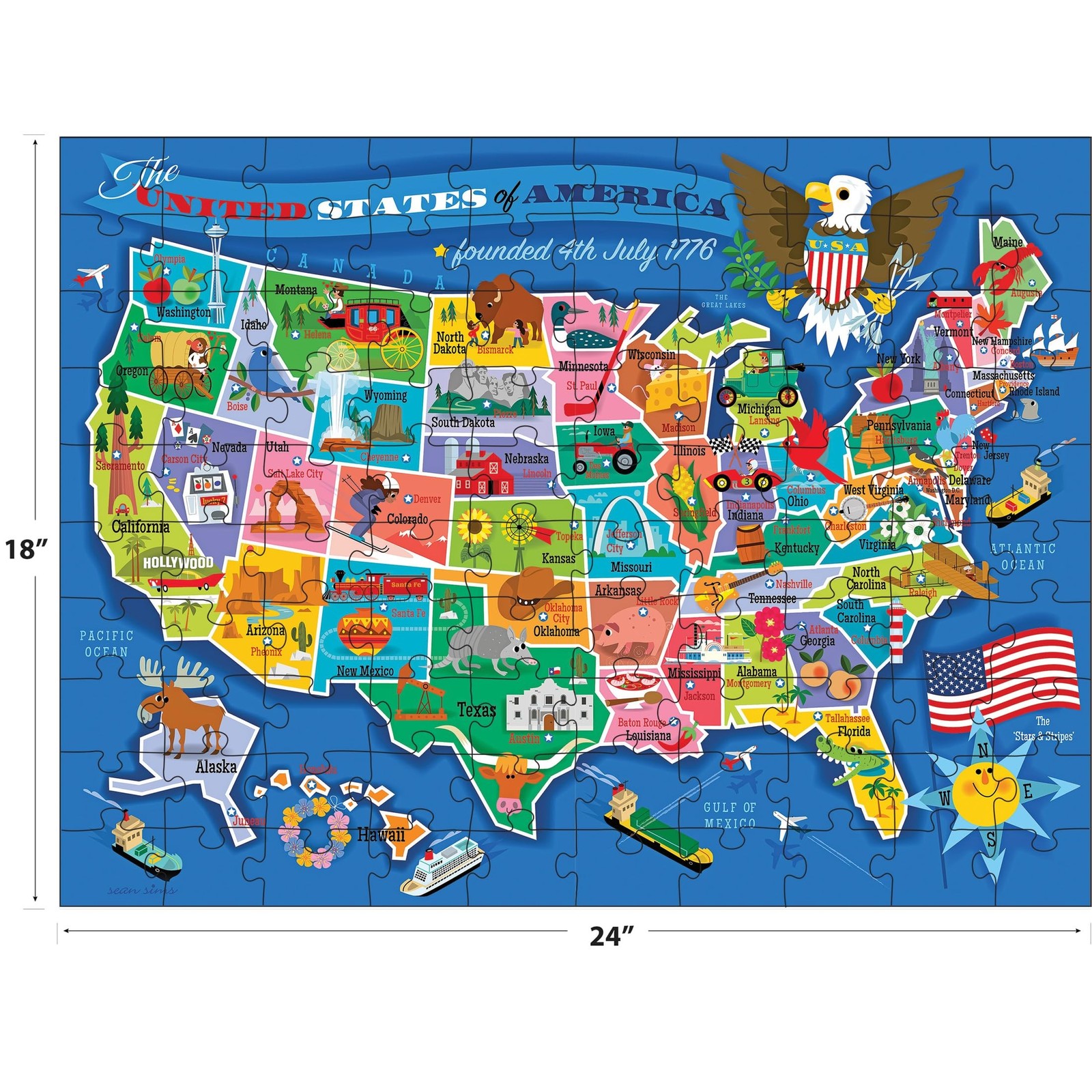 United States Map Puzzle 100 Large Pieces Kids Educational 24×18 Inch Set