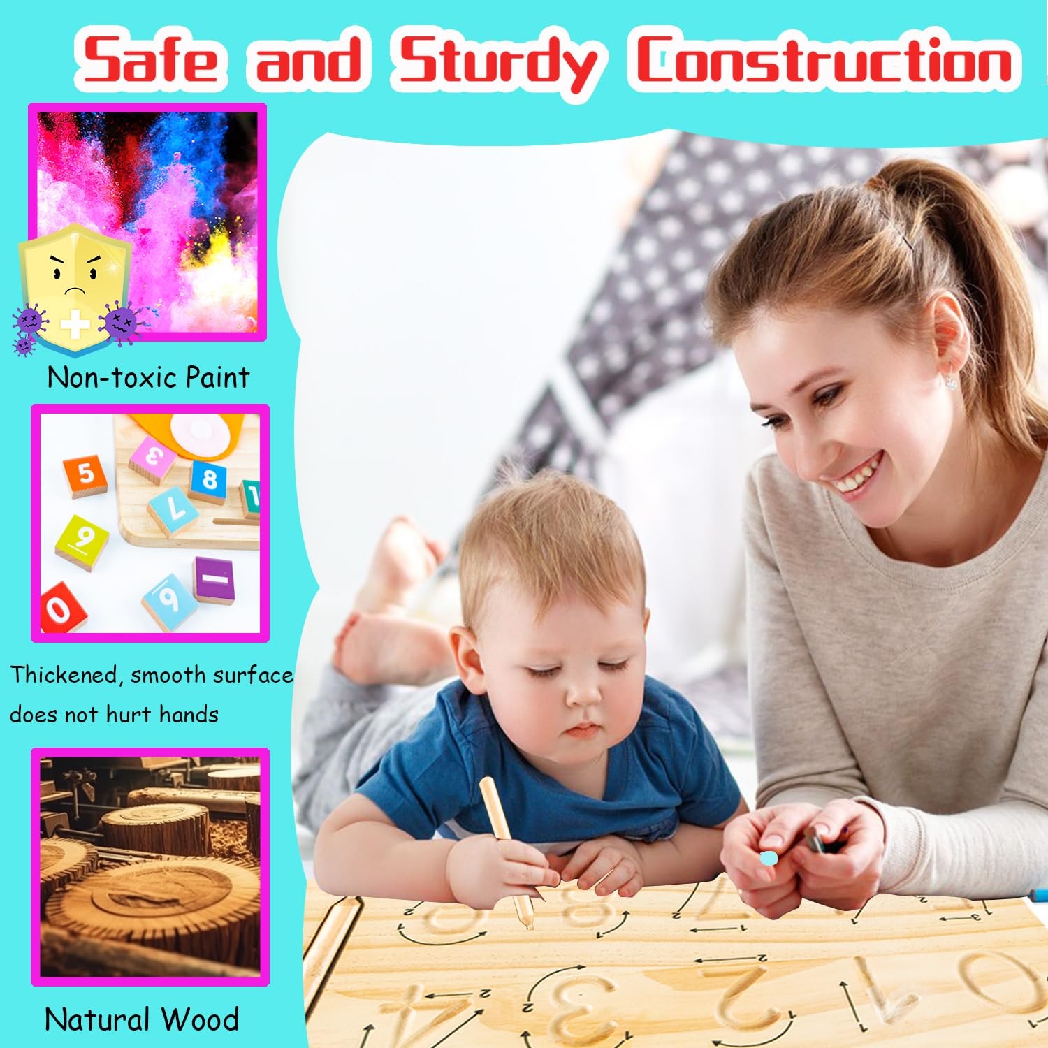 Montessori Toys for 3 4 5 Year Old,Double-Sided Preschool Blue, Orange