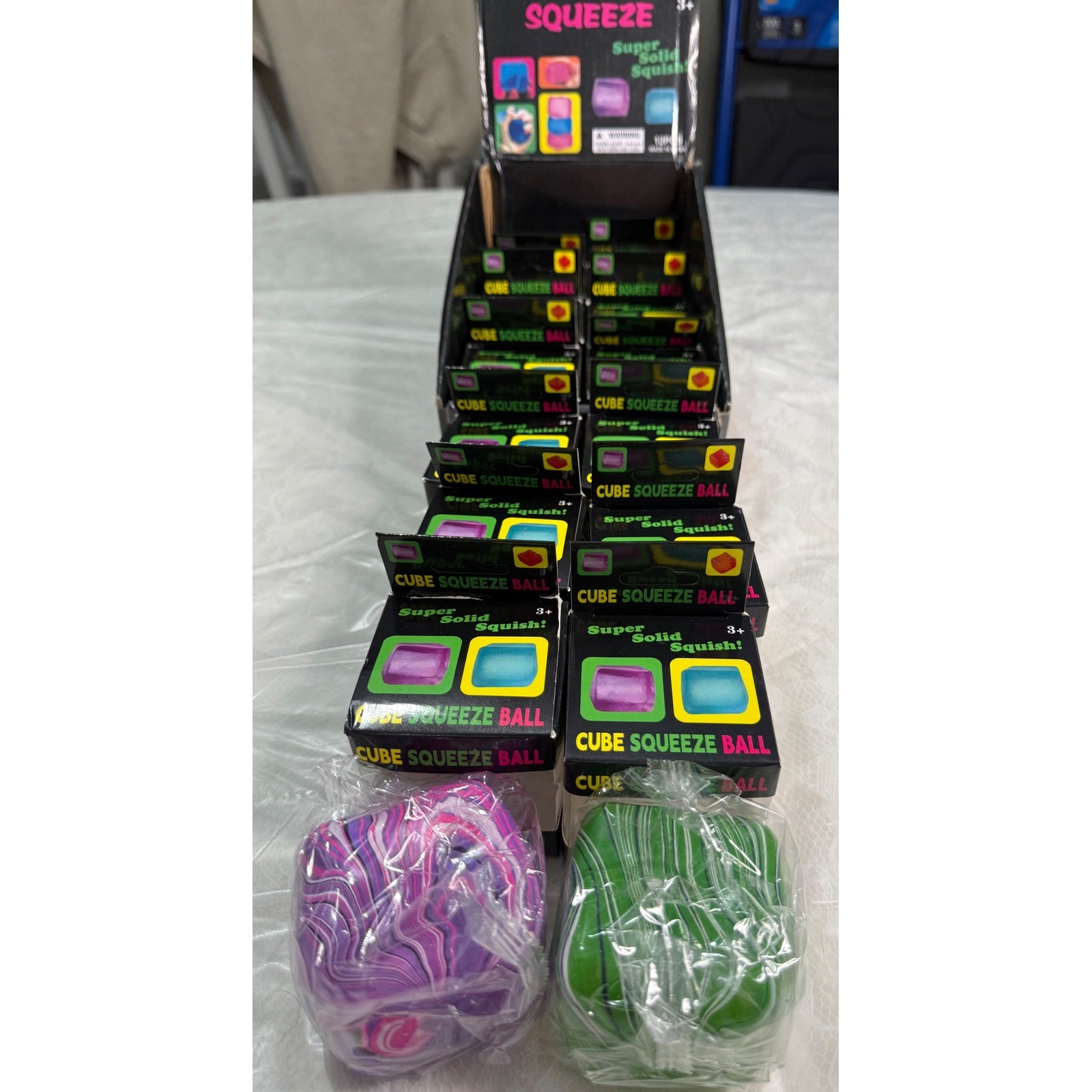 Cube Squeeze Ball Super Solid Squishy Toy Sensory Stress Relief Marbled 12ct