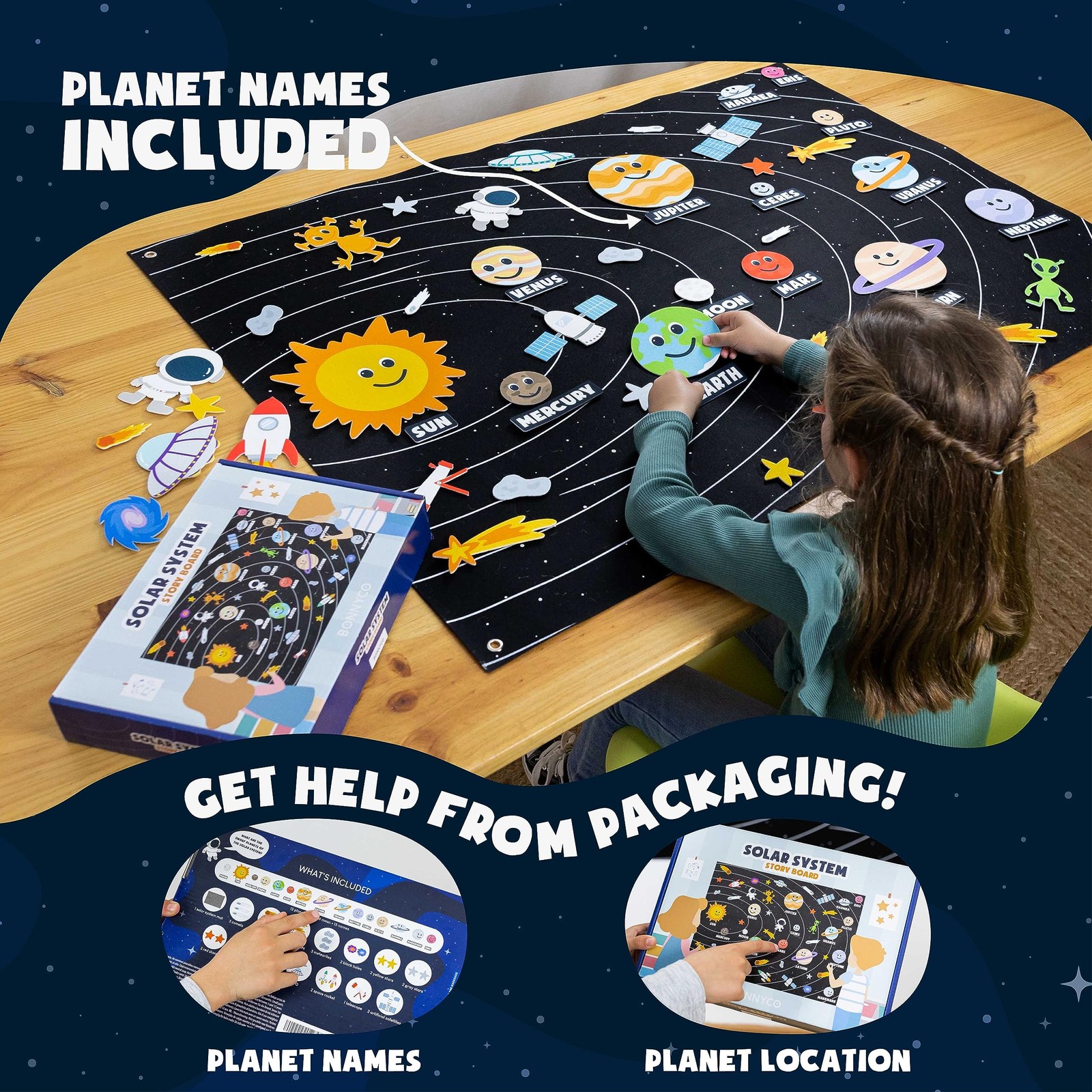 Solar System for Kids Toys with 61 Felt Figures. Space Montessori Toys, Girls…
