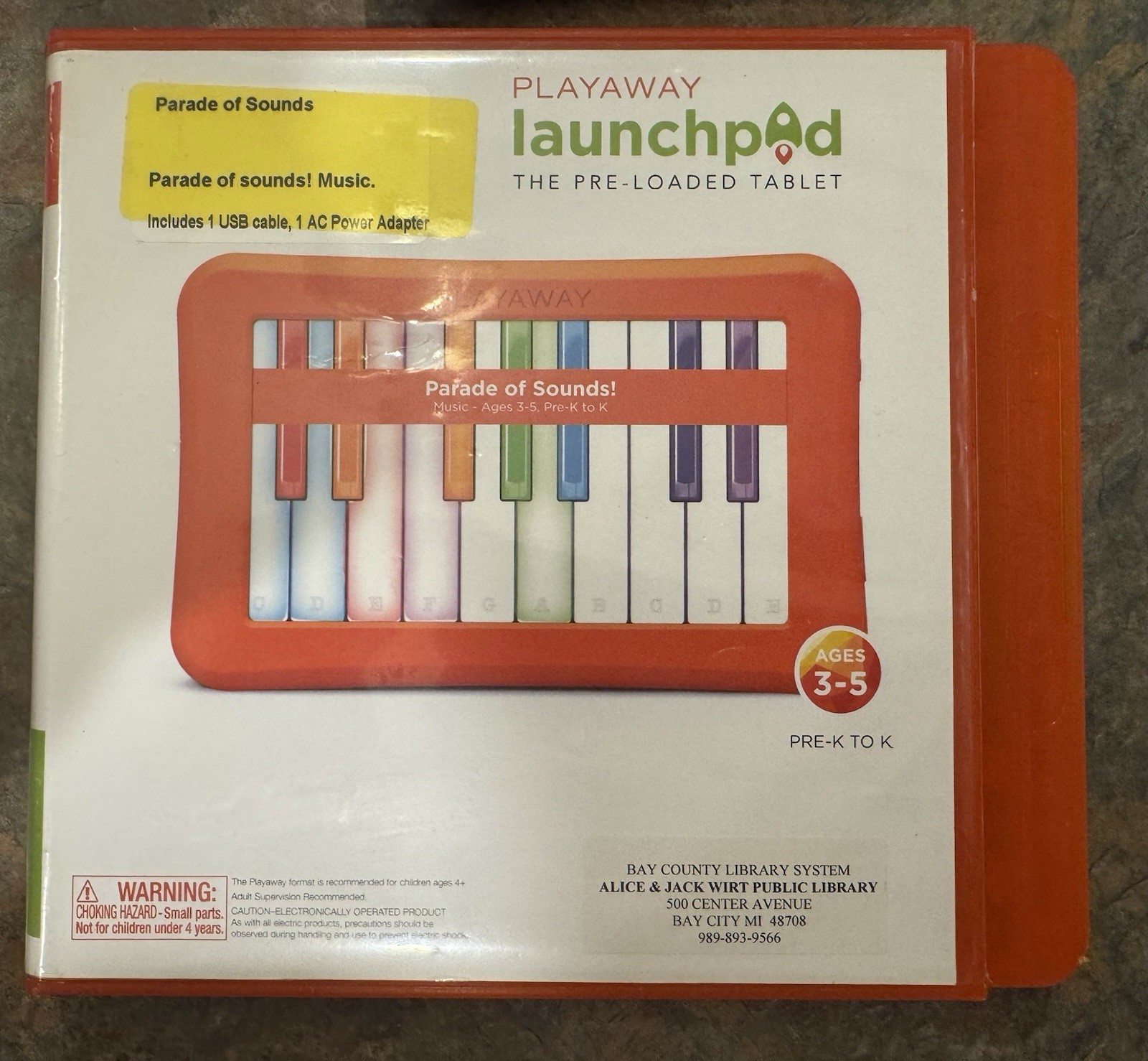 Playaway Launchpad Kids Tablet “Parade of Sounds!” Ages 3+ Orange Cracked screen