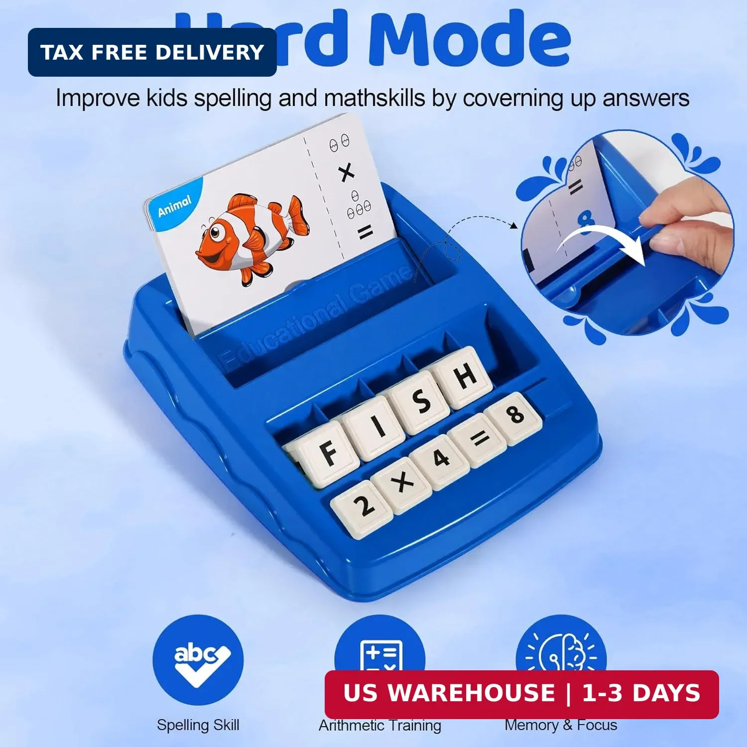 2 in 1 Kids Educational Toys, Spelling & Math Learning Game with Flash Cards Let