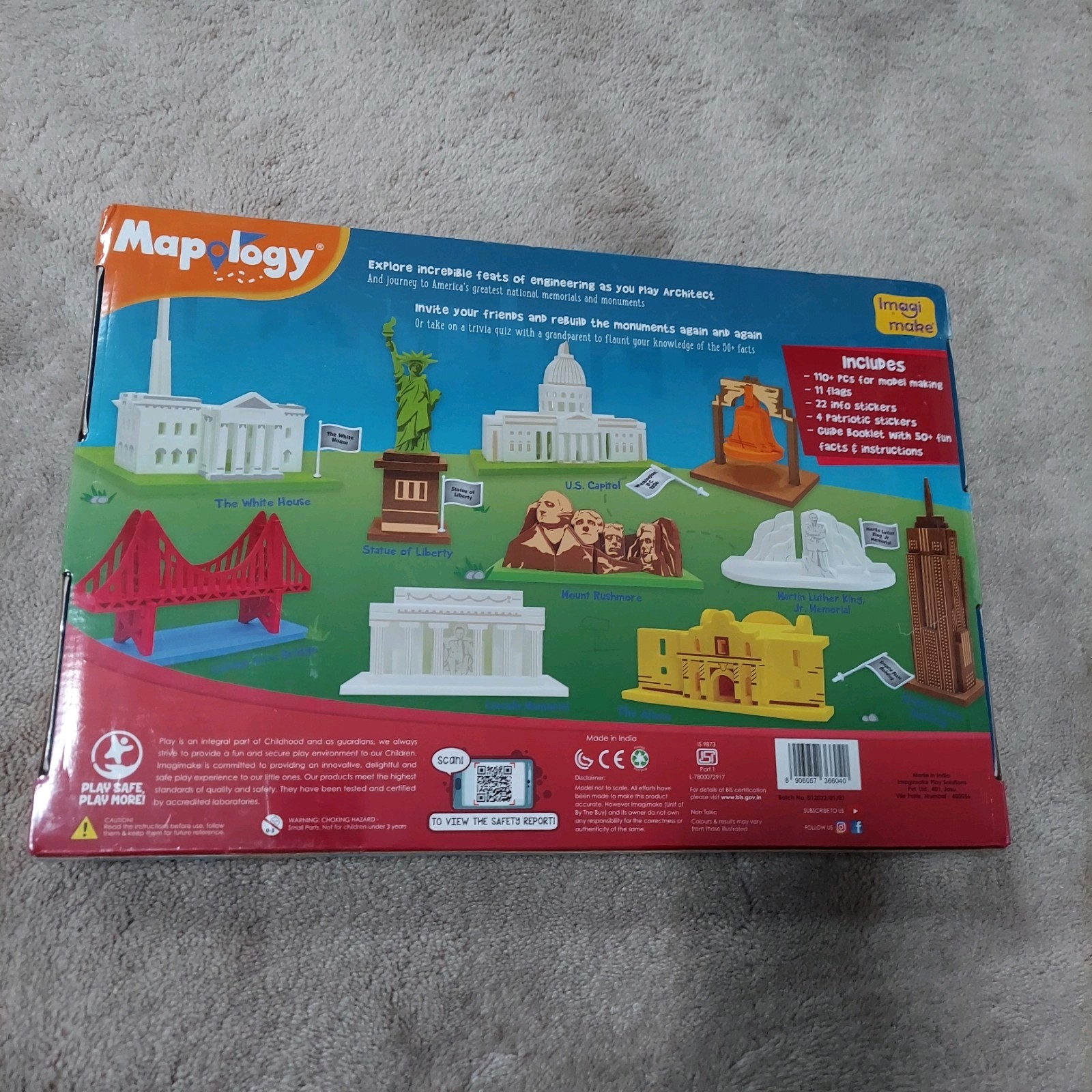 Learn, Play, Build Project Mapology 10 USA Monuments 3D -Imagimake Play Solution
