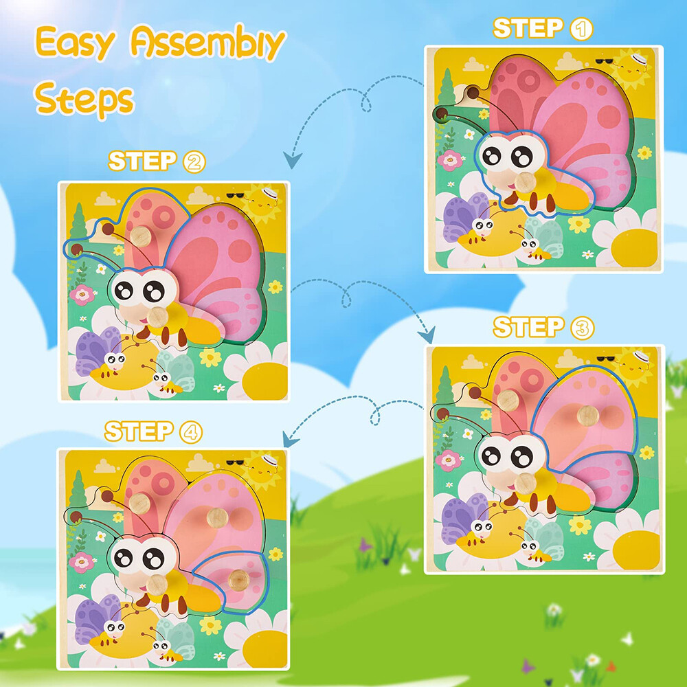 4 x Wooden Puzzles for Toddlers, Wooden Animal Shape Learning Educational Puzzle