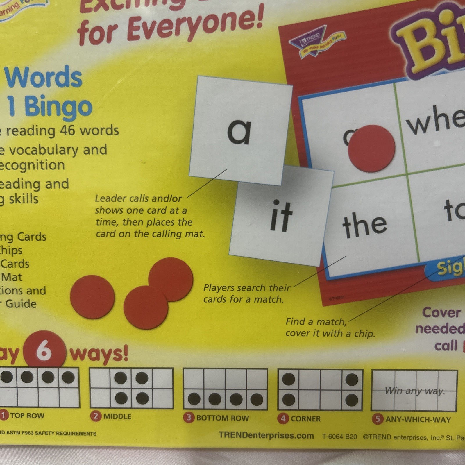 Trend Enterprises Inc Sight Words Level 2 Bingo Game Ages 5+ HomeSchool Reading