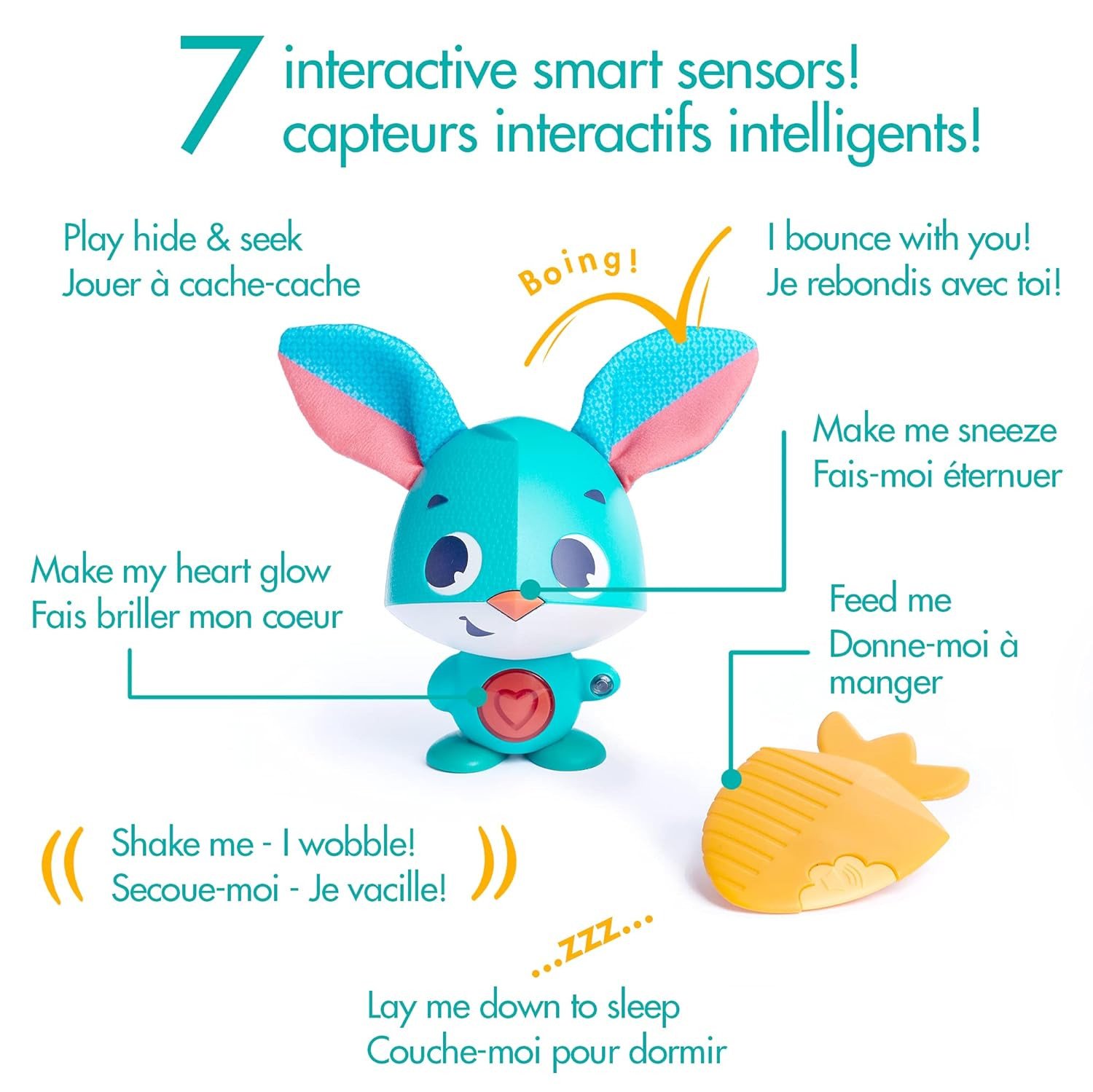 Interactive Bunny Toy with Smart Sensors, 7 Activities, Peekaboo, Ages 12m+ Toy.