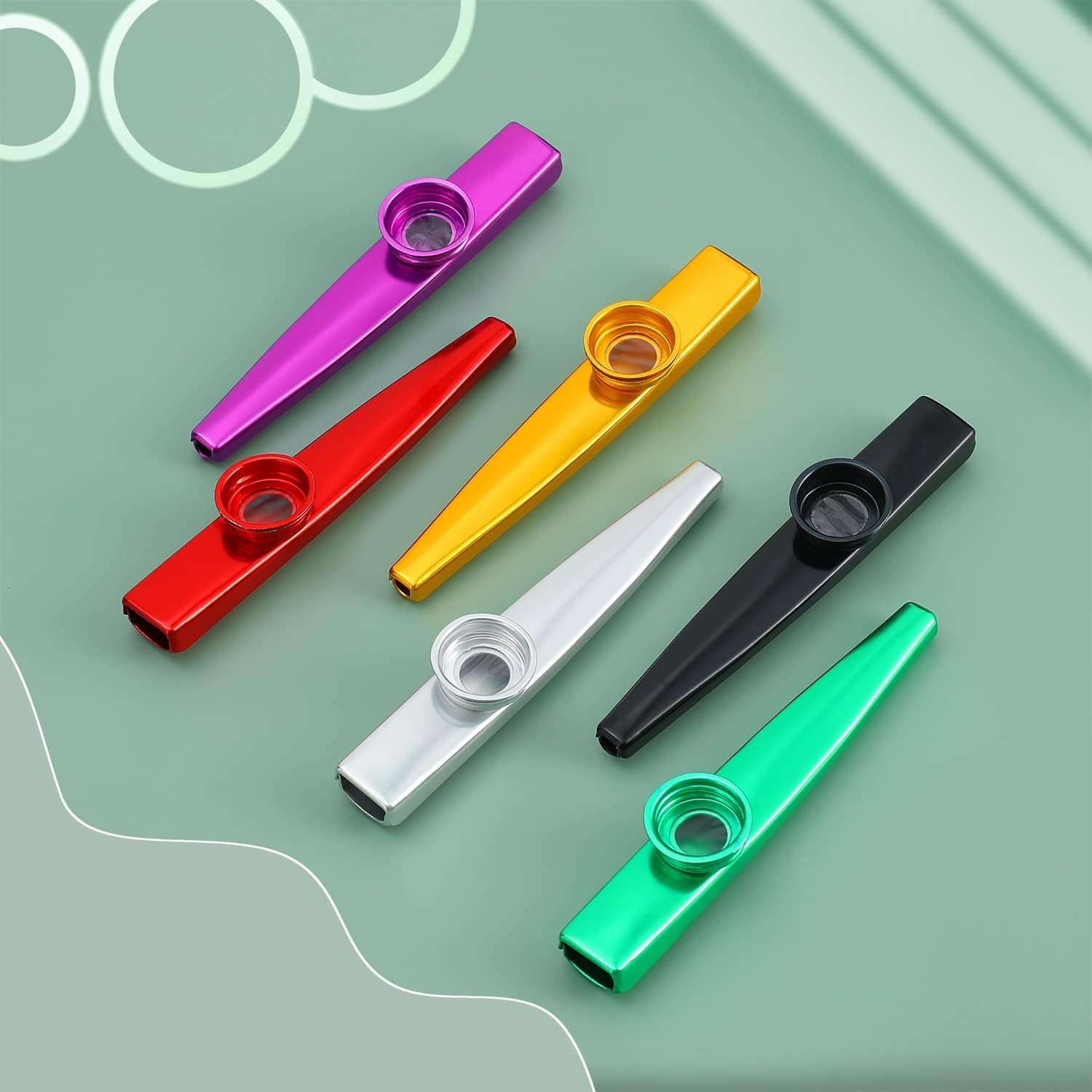 Kazoos 6 Pack, Multipack Metal Kazoos Musical Instruments with 12 Flute Membrane